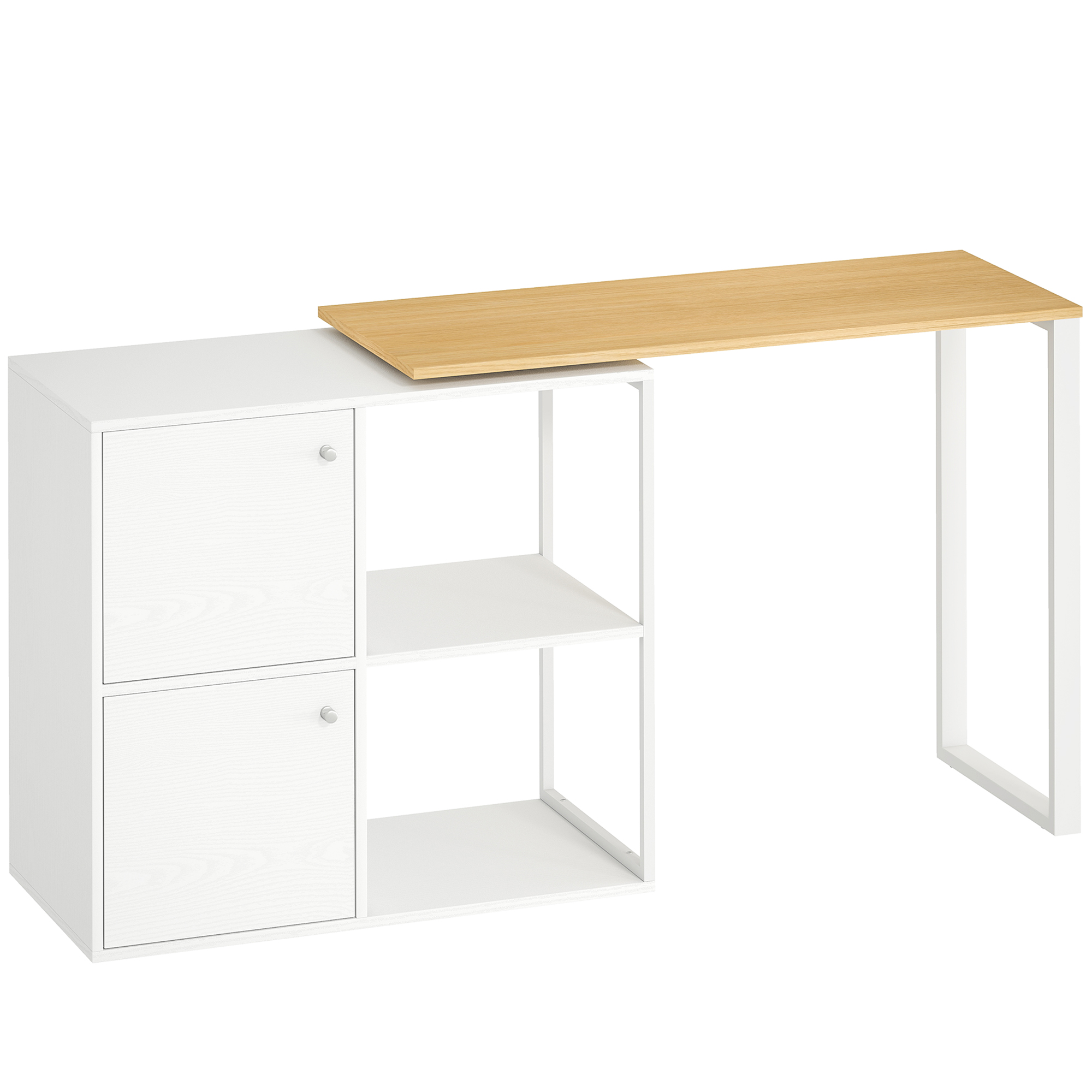 HOMCOM Schreibtisch L-förmig, 360° drehbarer Eckschreibtisch mit 2 Lagerschränken, 2 offenen Regalen, Computertisch für kleine Räume, Arbeitszimmer, Wohnzimmer, 150x40x75 cm, Weiß   Aosom