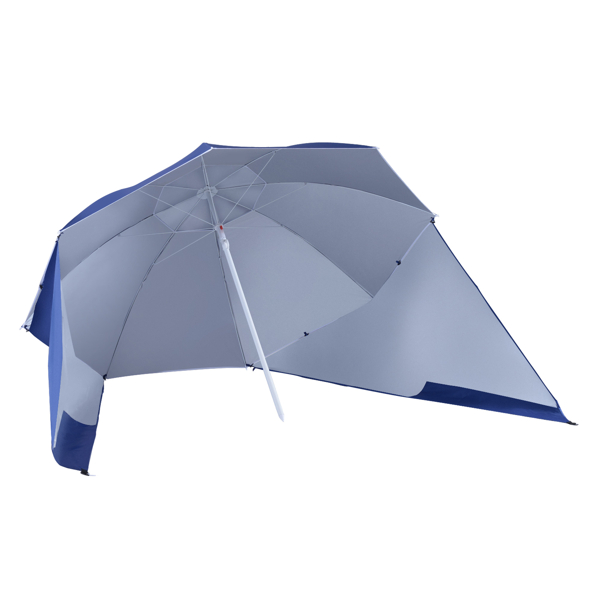 Outsunny Sonnenschirm mit Windschutz 2 in 1 Strandschirm & Strandmuschel, Blau, Φ210xH222cm Aosom
