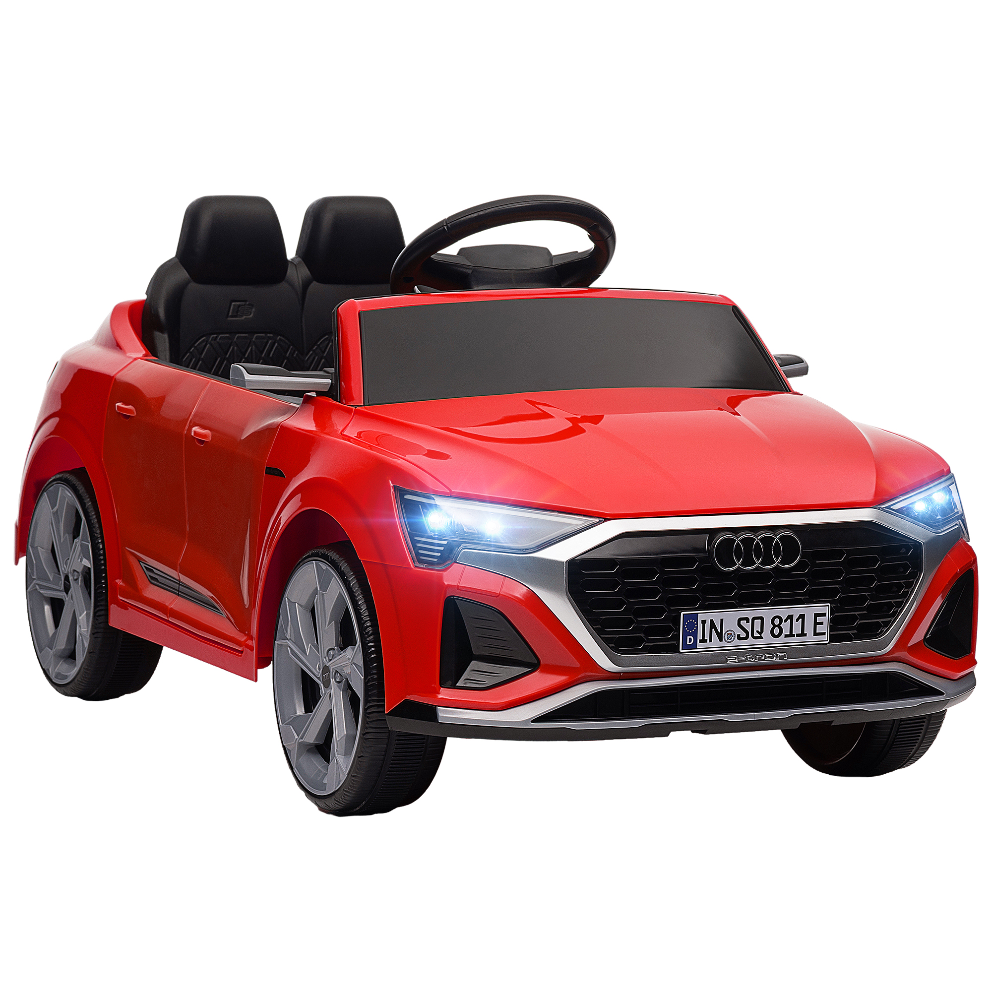 AIYAPLAY Kinder Elektroauto 12V Kinderauto mit 2,4G Fernbedienung, 2 Motoren MP3 Musik & Hupe, Elektrofahrzeug mit Scheinwerfer, 4 gefederte Räder für 3-4 Jahre Kinder, Rot Aosom