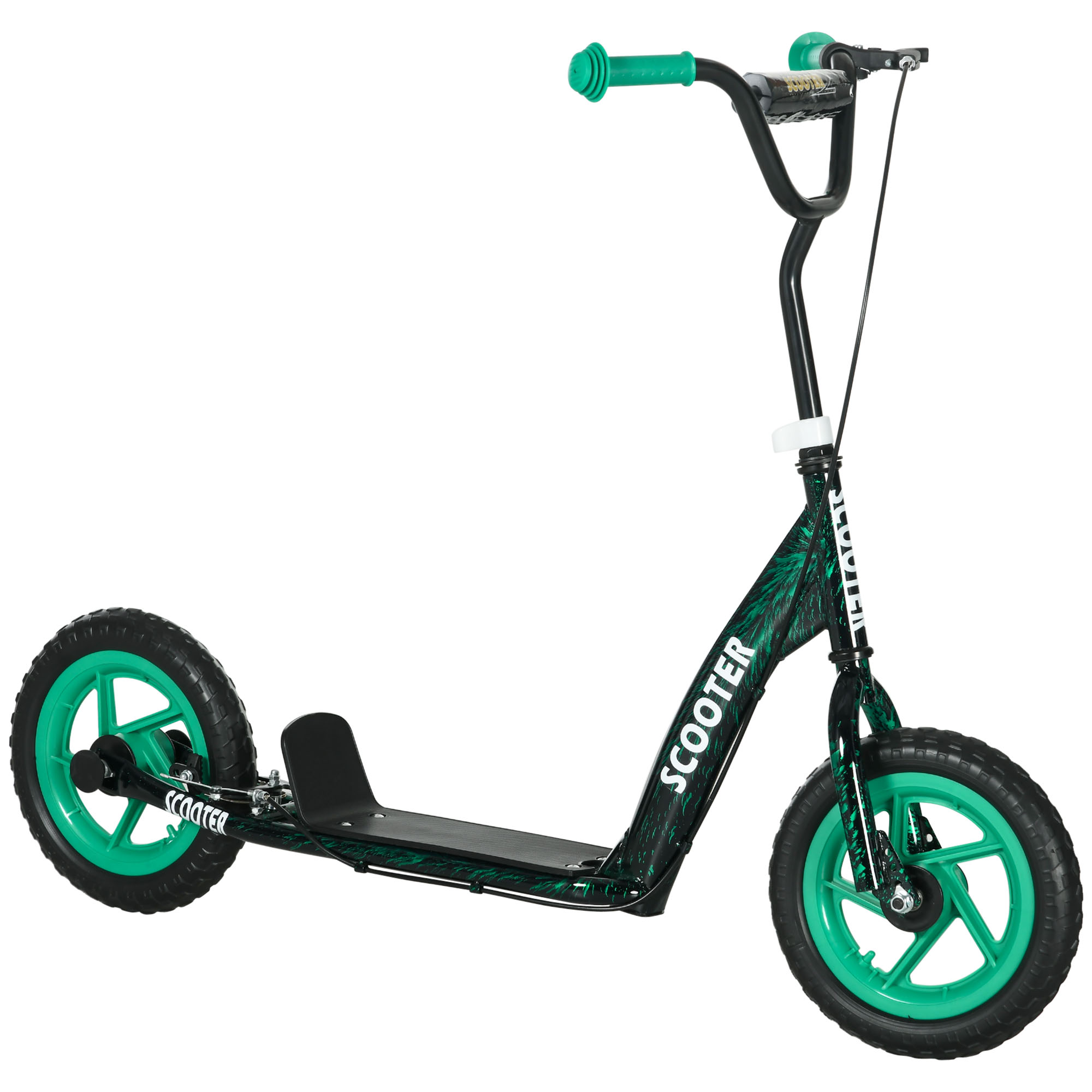 AIYAPLAY Kinderroller Scooter Tretroller mit verstellbarem Lenker, großen Rädern Handbremse Kickscooter 11,8 Zoll Cityroller für 6-12 Jahren Jungen und Mädchen Stahl Grün   Aosom