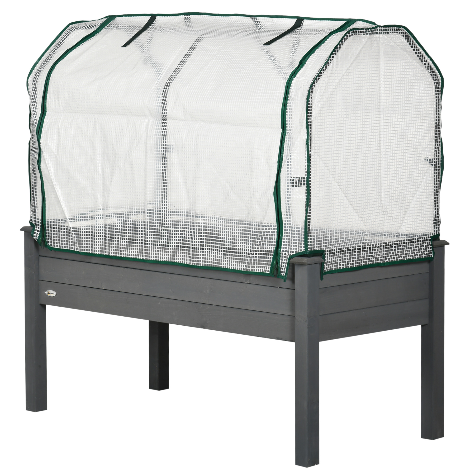Outsunny Hochbeet mit PE-Abdeckung, erhöhtes Außen-Pflanzbeet aus Fichte mit 4 Abflusslöchern, für Blumen und Gemüse, Garten, Balkon, 121x55x117 cm, Dunkelgrau   Aosom