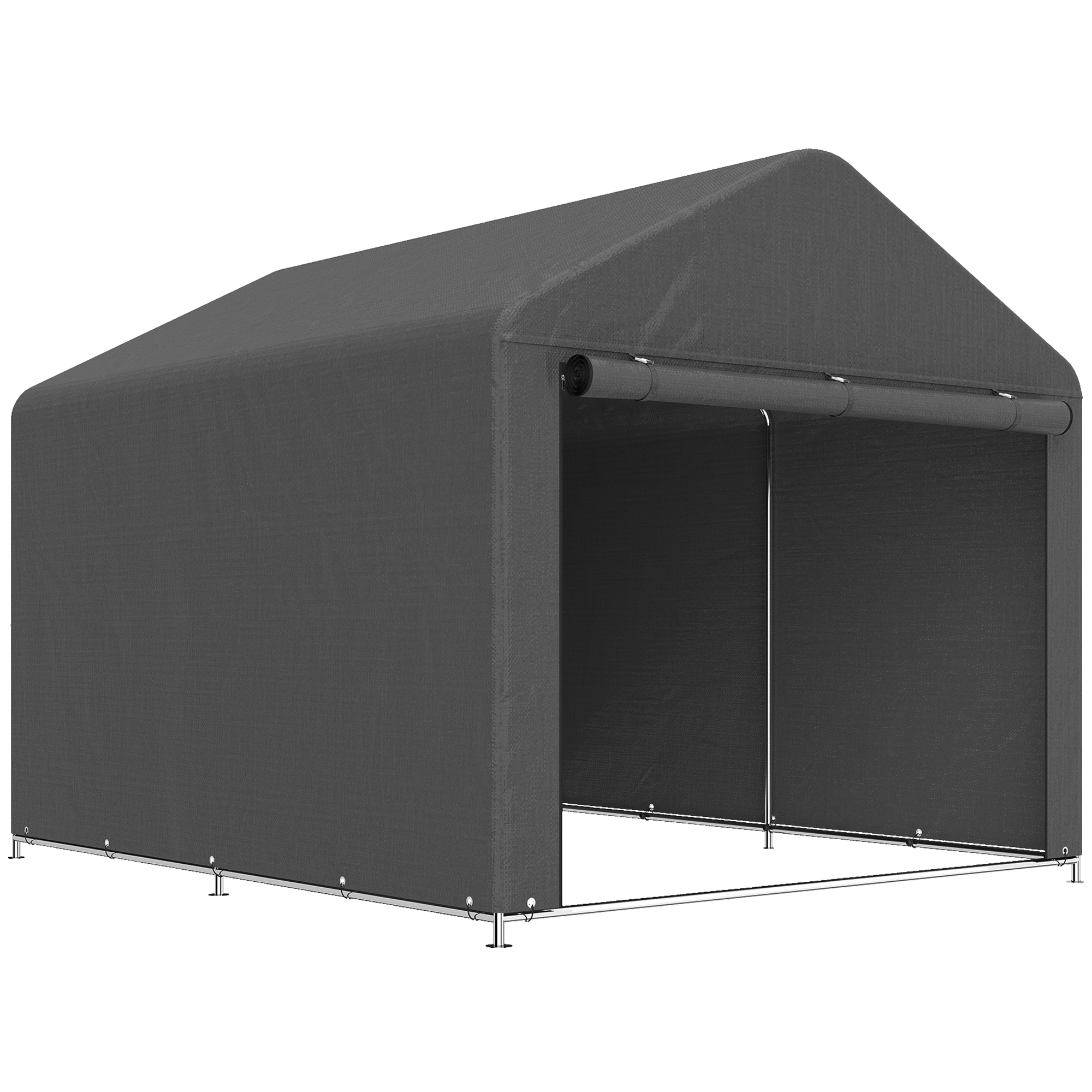 Outsunny Gartenunterstand Lagerzelt wasserdicht mit aufrollbarer Reißverschlusstür, Fahrrad- und Werkzeuggarage, Aufbewahrung für Fahrrad, Motorrad, Holz, Werkzeuge, 200x238x183cm dunkelgrau   Aosom