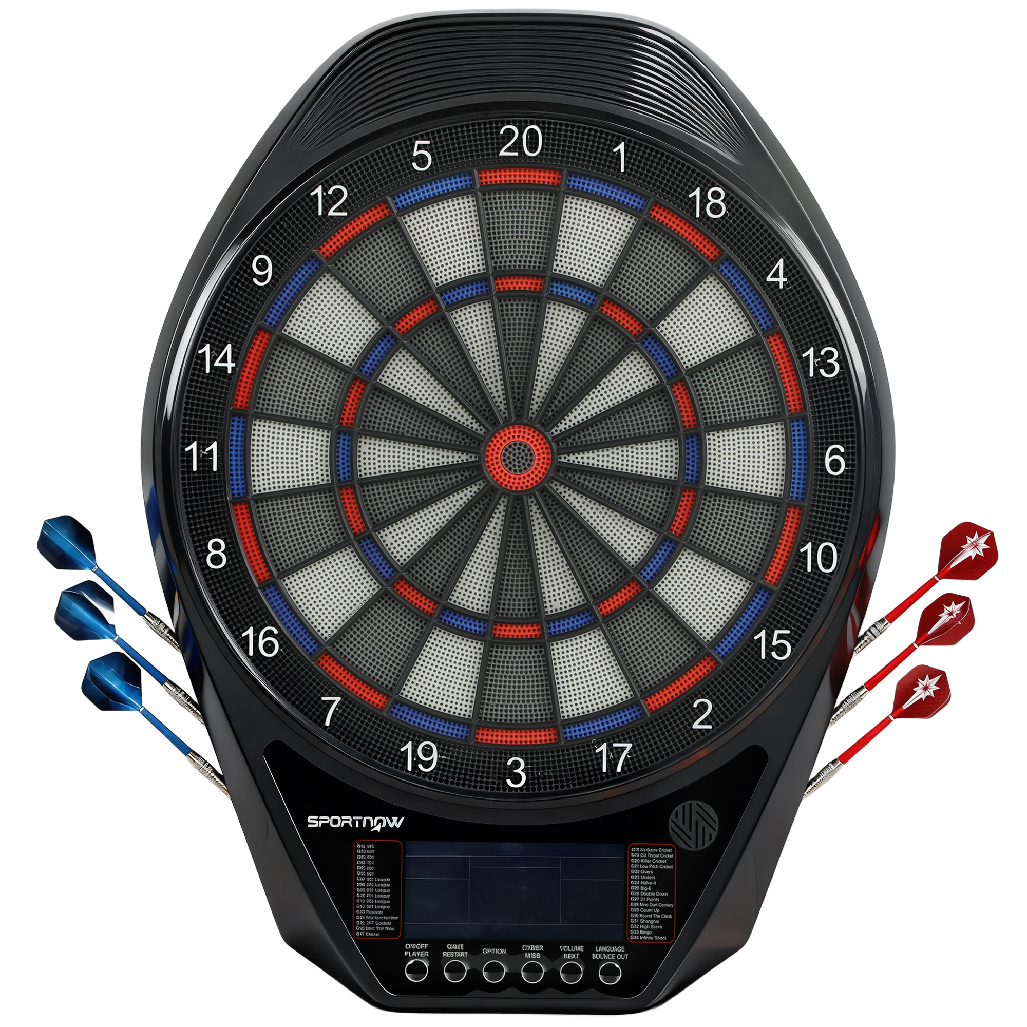 SPORTNOW Elektronische Dartscheibe, beleuchtete elektronische Dartscheibe mit übergroßem wiederaufladbarem LED-Display, 6 Pfeile, 24 Spitzen, 34 Spiele, 2235 Varianten, für 8 Spieler   Aosom