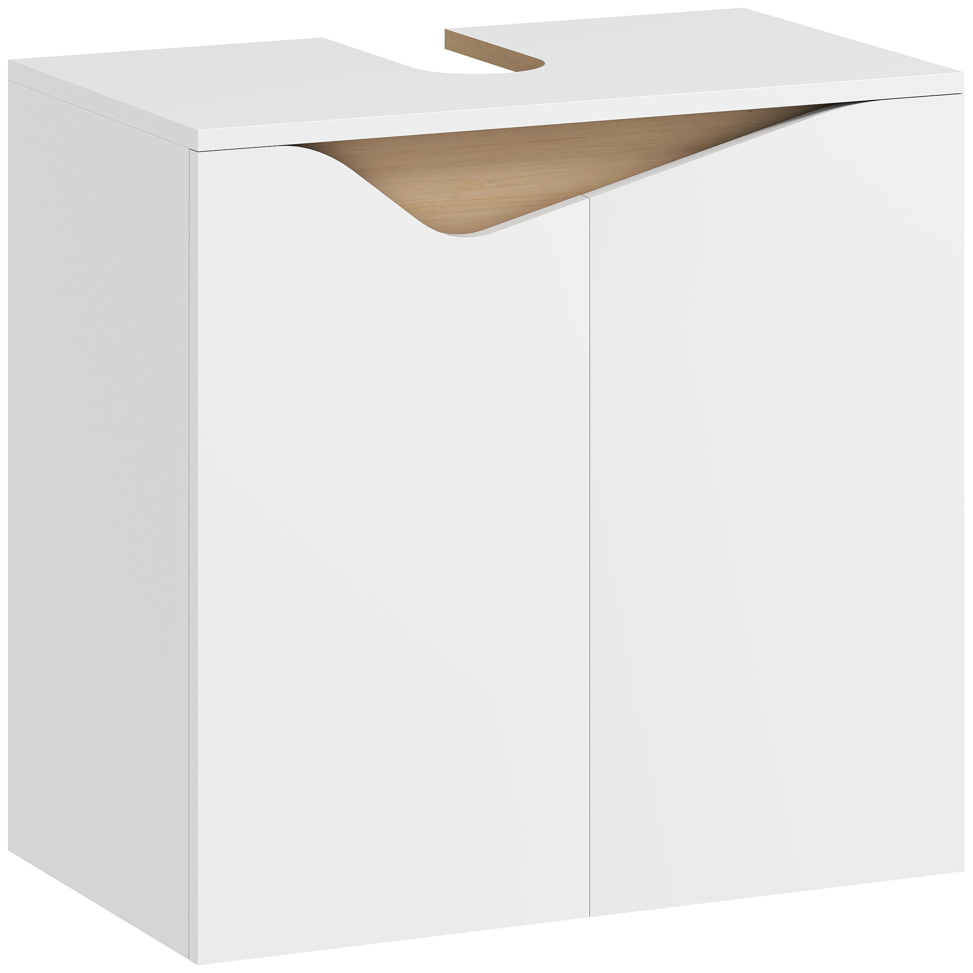 HOMCOM Unterschrank für Waschbecken mit 2 gedämpften Türen, Unterschrank mit U-Aussparung, platzsparend, geeignet für wandhängende Waschbecken, 60x35x57.9 cm, Weiß   Aosom