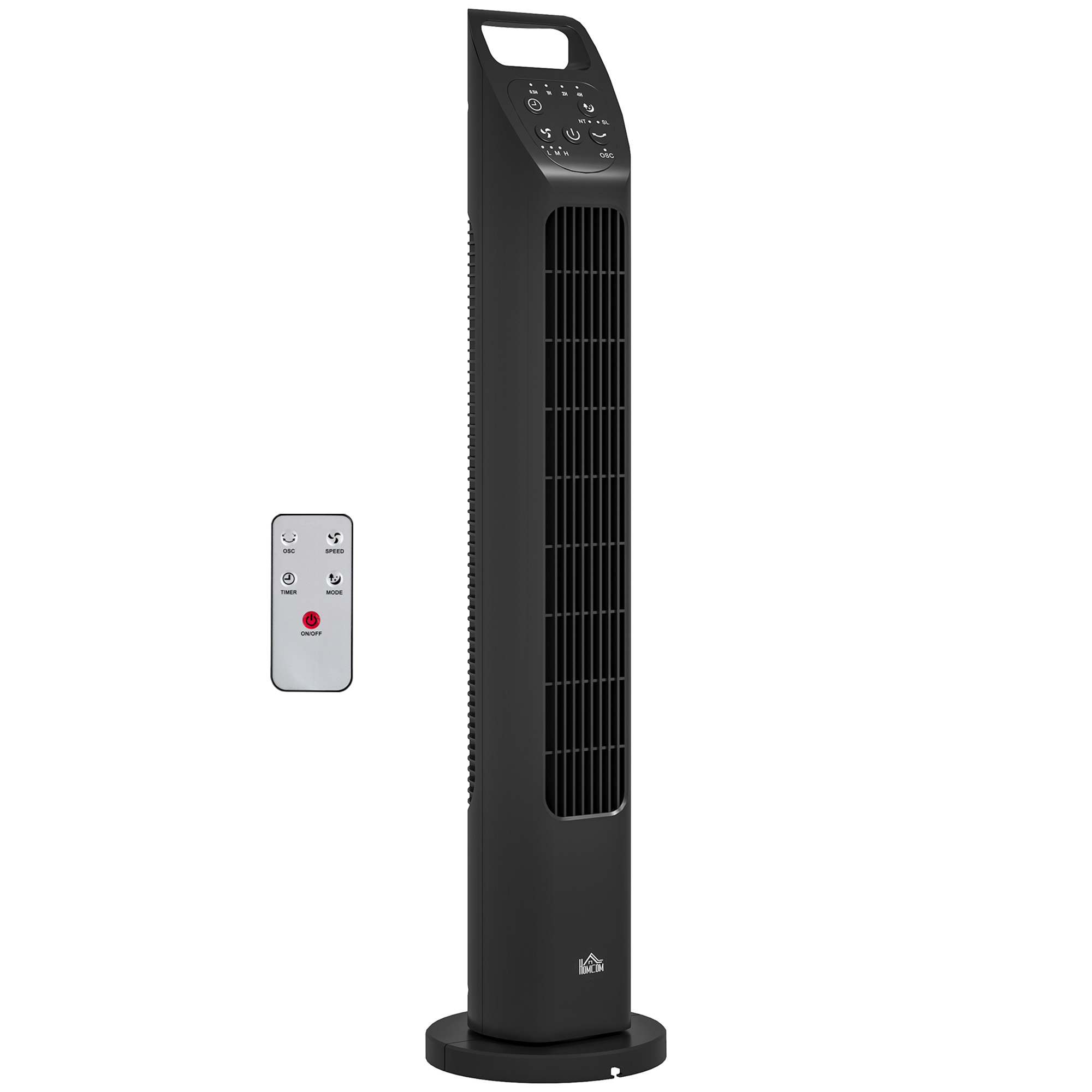 HOMCOM Turmventilator, Standventilator mit 3 Modi, Fernbedienung, 50W Ventilator mit 4H Timer, 75° Oszillation, für Schlafzimmer, Schwarz Aosom