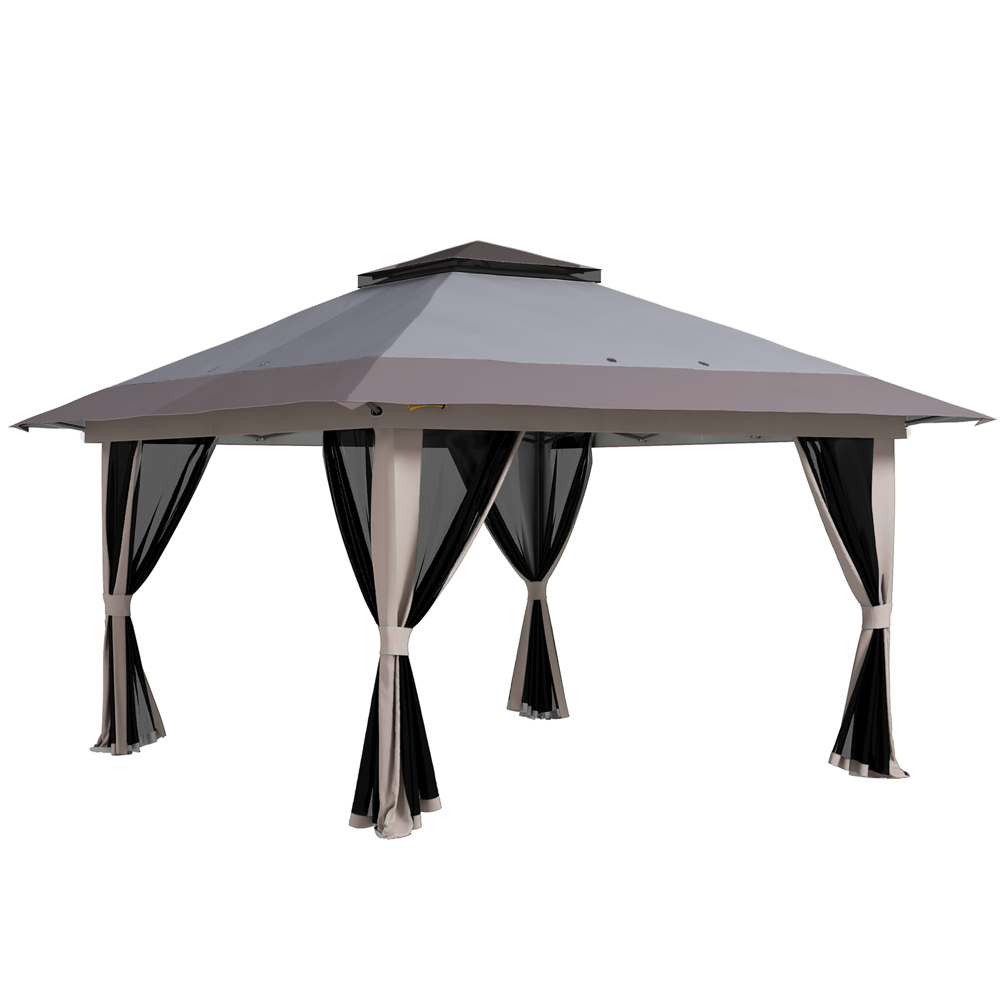 Outsunny Faltpavillon Pop-up 4x4x2,8 m Gartenpavillon mit höhenverstellbaren Seiten, UV-Schutz, wasserdichtem Doppeldach, Moskitonetzen und Tragetasche Hellgrau   Aosom