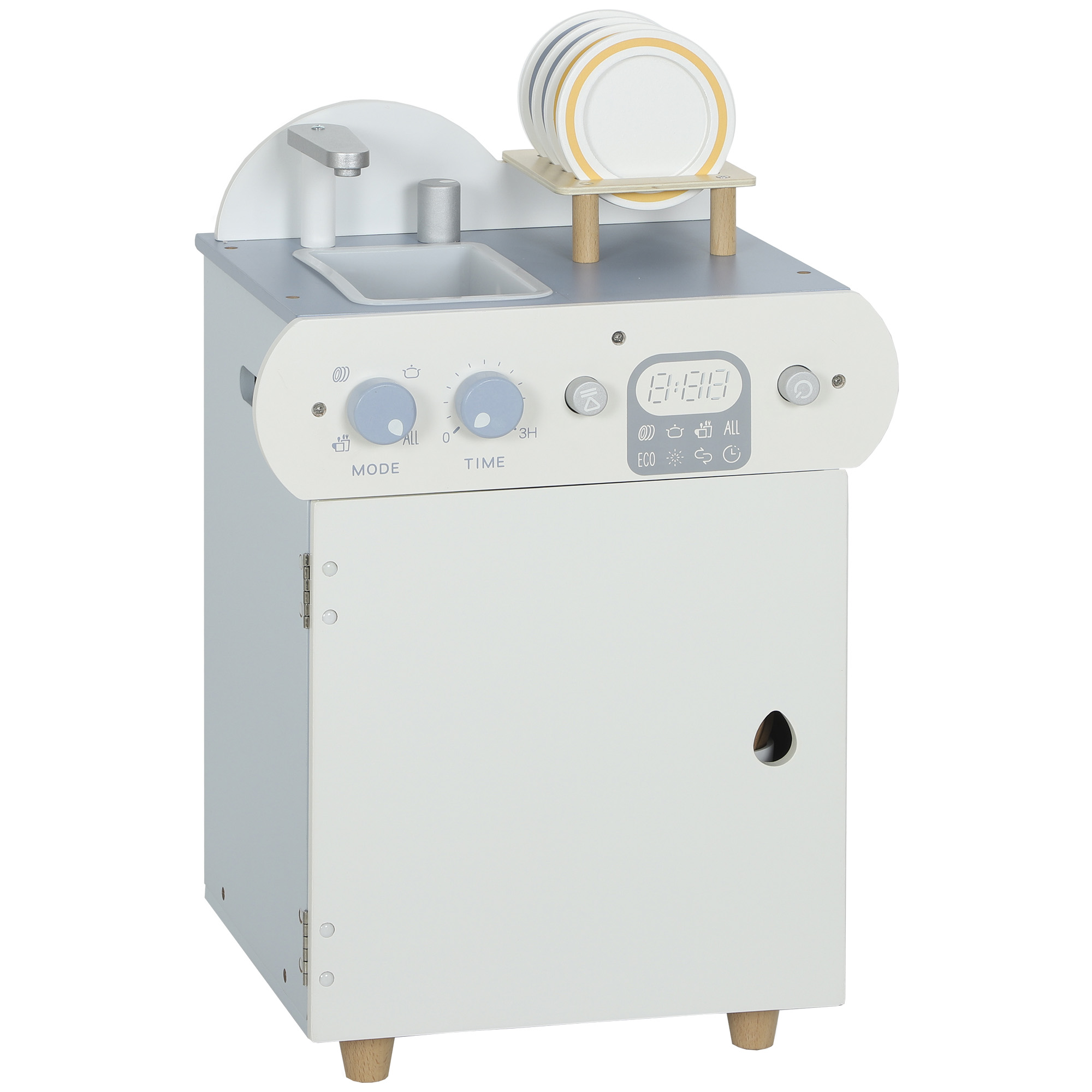 AIYAPLAY Kinderküche aus Holz Spielküche mit Wasserhahn Spüle und Zubehör Spielzeugküche Puppenküche Spielset Holzküche Spielzeug für Kinder Geschenk für Mädchen Jungen ab 3 Jahren Hellblau   Aosom