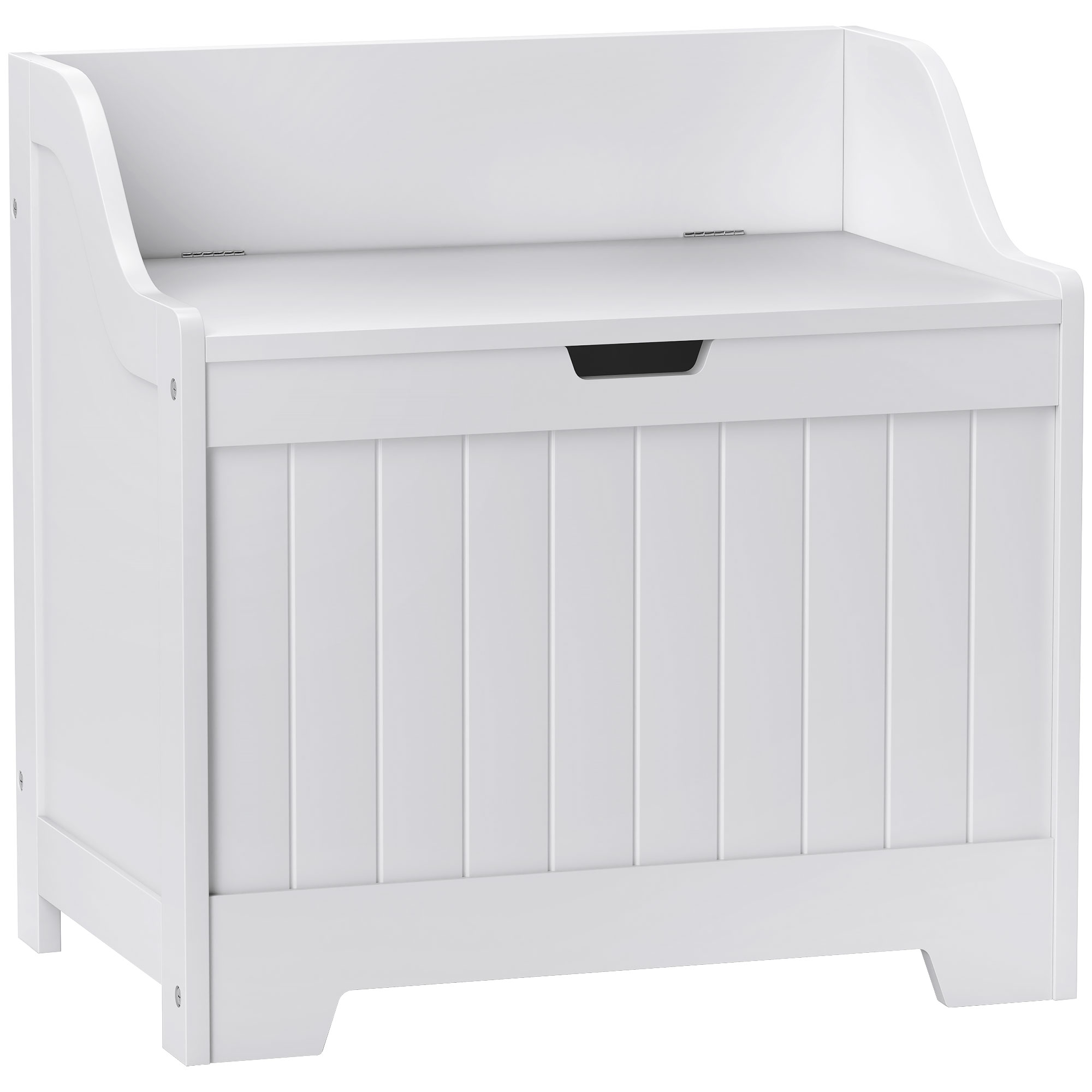 HOMCOM Truhe, Aufbewahrungsbox, Auflagenbox mit Sicherheitsscharnier, U-förmigem Ausschnitt, Gerätetruhe mit Deckel, für Wohnzimmer, Schlafzimmer, Weiß, 60 x 38 x 56 cm Aosom