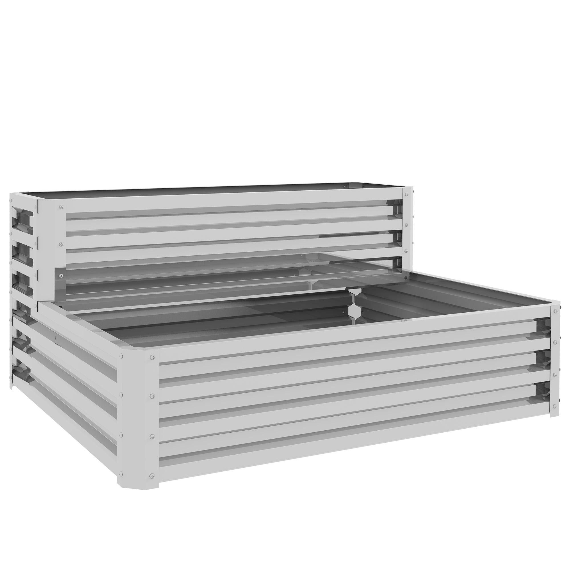 Outsunny Urbanes 2-stufiges Hochbeet aus verzinktem Stahl, Außen-Pflanzkasten mit Treppen-Design und offenem Boden für Anbau, Pflanzen, Kräuter, für Terrasse, Garten, 120x101x58 cm, Silber   Aosom