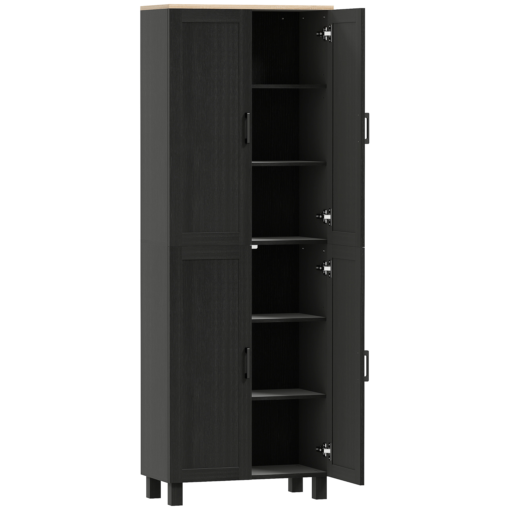HOMCOM Hoher Küchenschrank, Vorratsschrank mit 4 Türen, 2 Schränken, 5 verstellbaren Regalböden, Modernes Küchenmöbel für Esszimmer/Wohnzimmer, 60x30x170,5 cm, Schwarz   Aosom