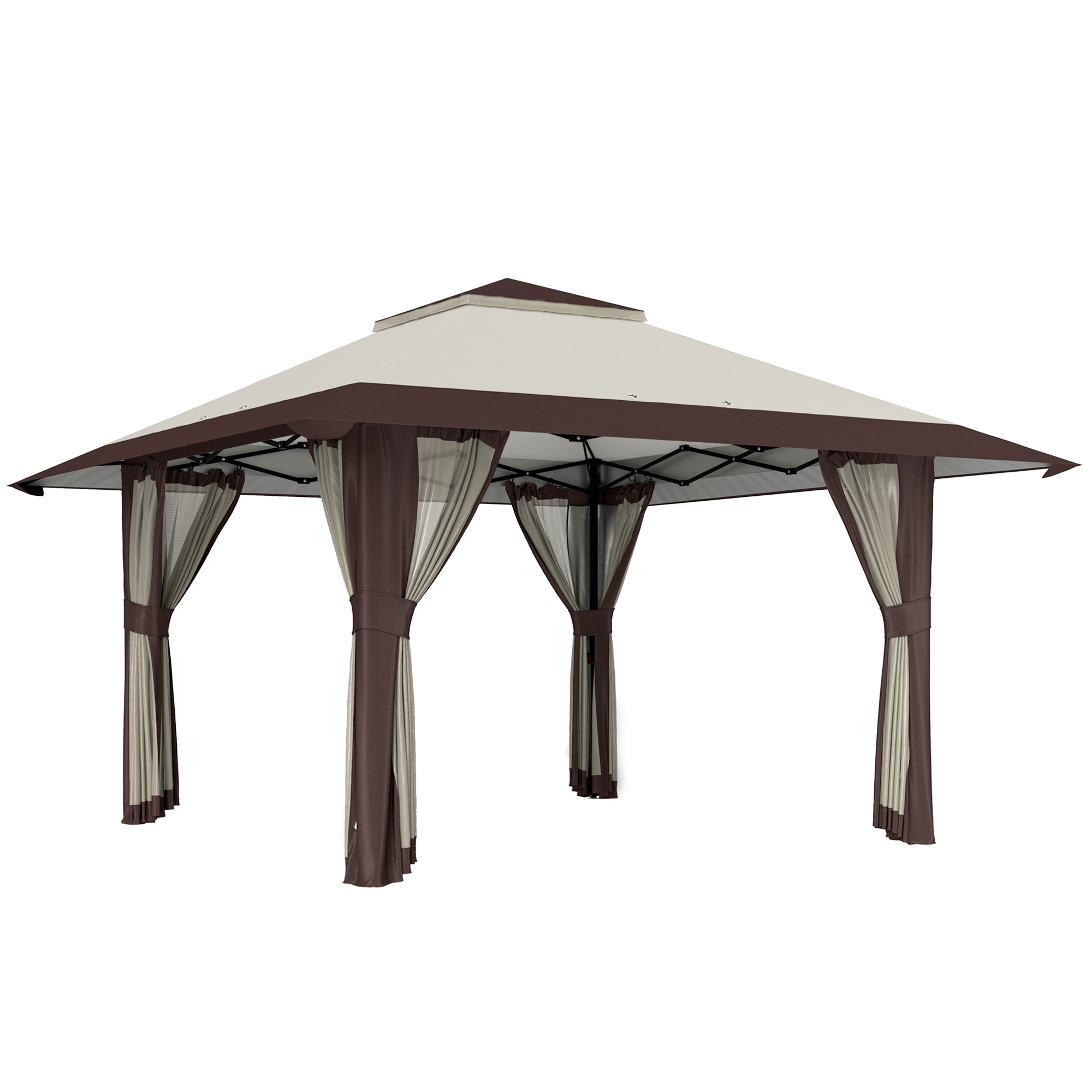 Outsunny Pavillon 4x4m Wasserdicht Höhenverstellbar Pop-up Faltpavillon mit Netzwänden UV 50+ Faltbar Partyzelt Gartenzelt mit Tragetasche Sandsäcke Gartenpavillon für Camping Garten Festival, Beige   Aosom