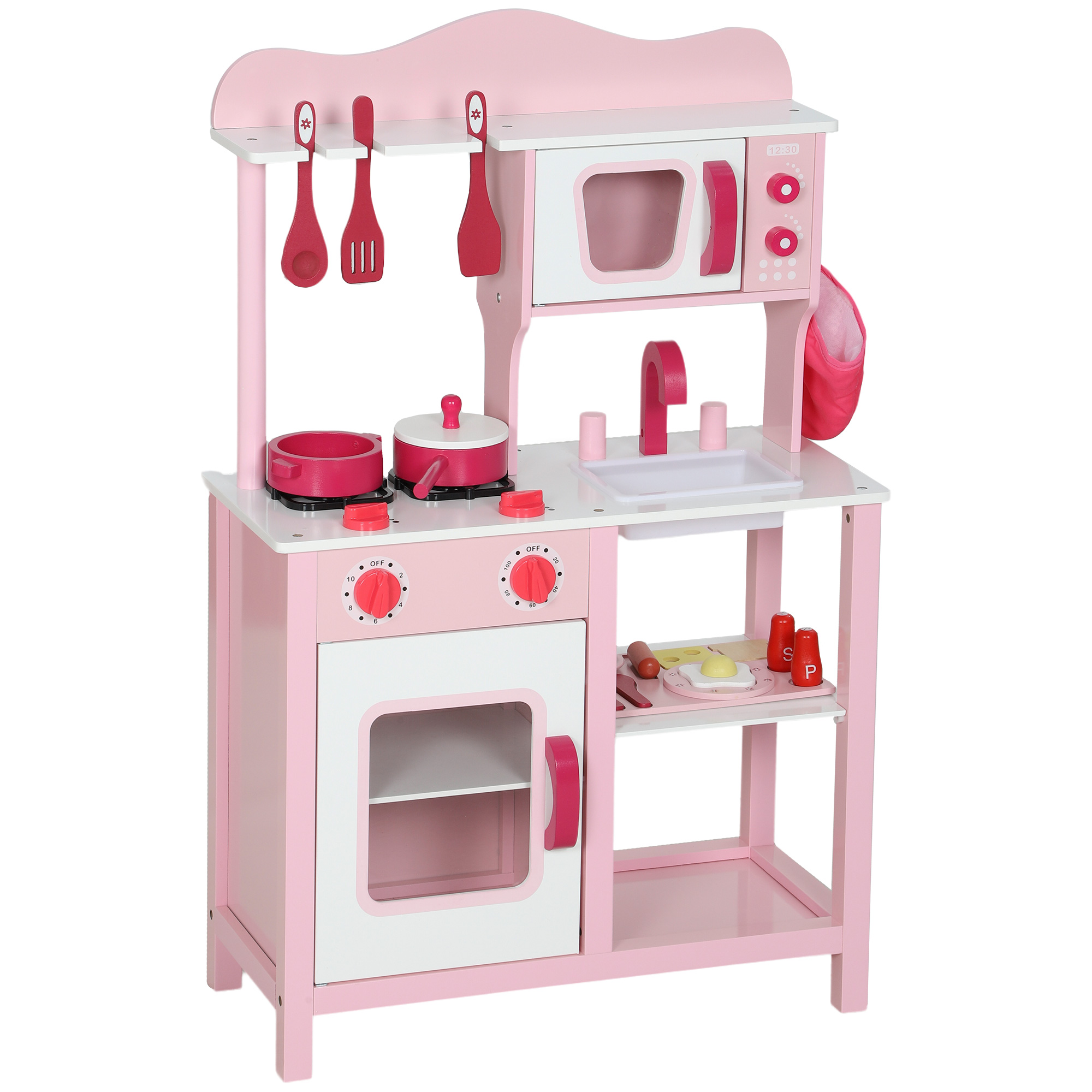 AIYAPLAY Kinderküche Spielküche mit Backofen, Herd, Spüle, Puppenküche mit Küchenzubehör, Soundfunktion Spielset für 3-6 Jahre Kinder, Rosa   Aosom