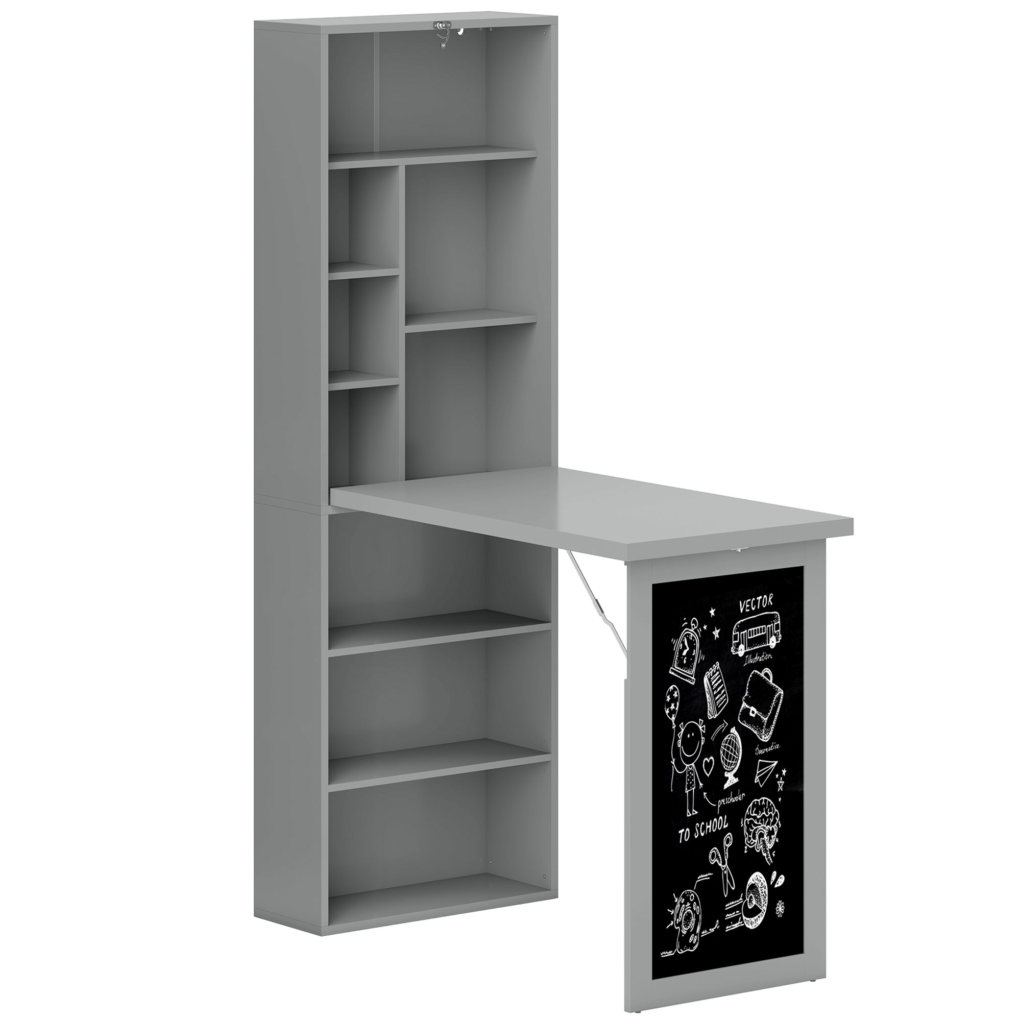 HOMCOM Klappbarer Schreibtisch Esstisch mit 6 Fächern Bücherregal und 3 Regalen, Computertisch Bürotisch E1 Spanplatte Metallrahmen Dunkelgrau 98x51x153 cm   Aosom.de