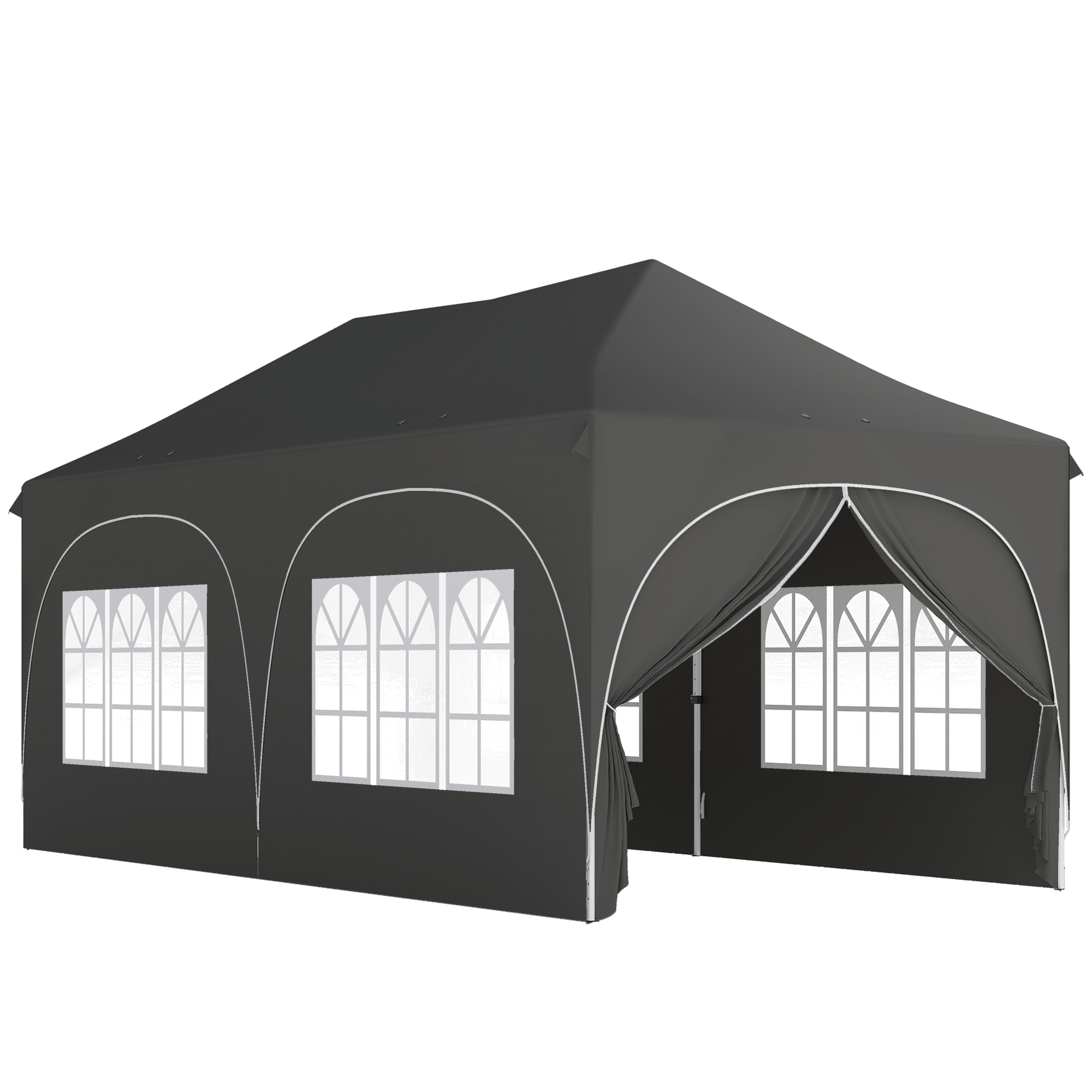 Outsunny Faltpavillon 6x3 m, Pop-up, mit 6 abnehmbaren Seitenwänden, Gartenpavillon höhenverstellbar, Fenster, Tragetasche, UPF30+, Pavillon für Camping, Feste, Außenbereich, Dunkelgrau   Aosom