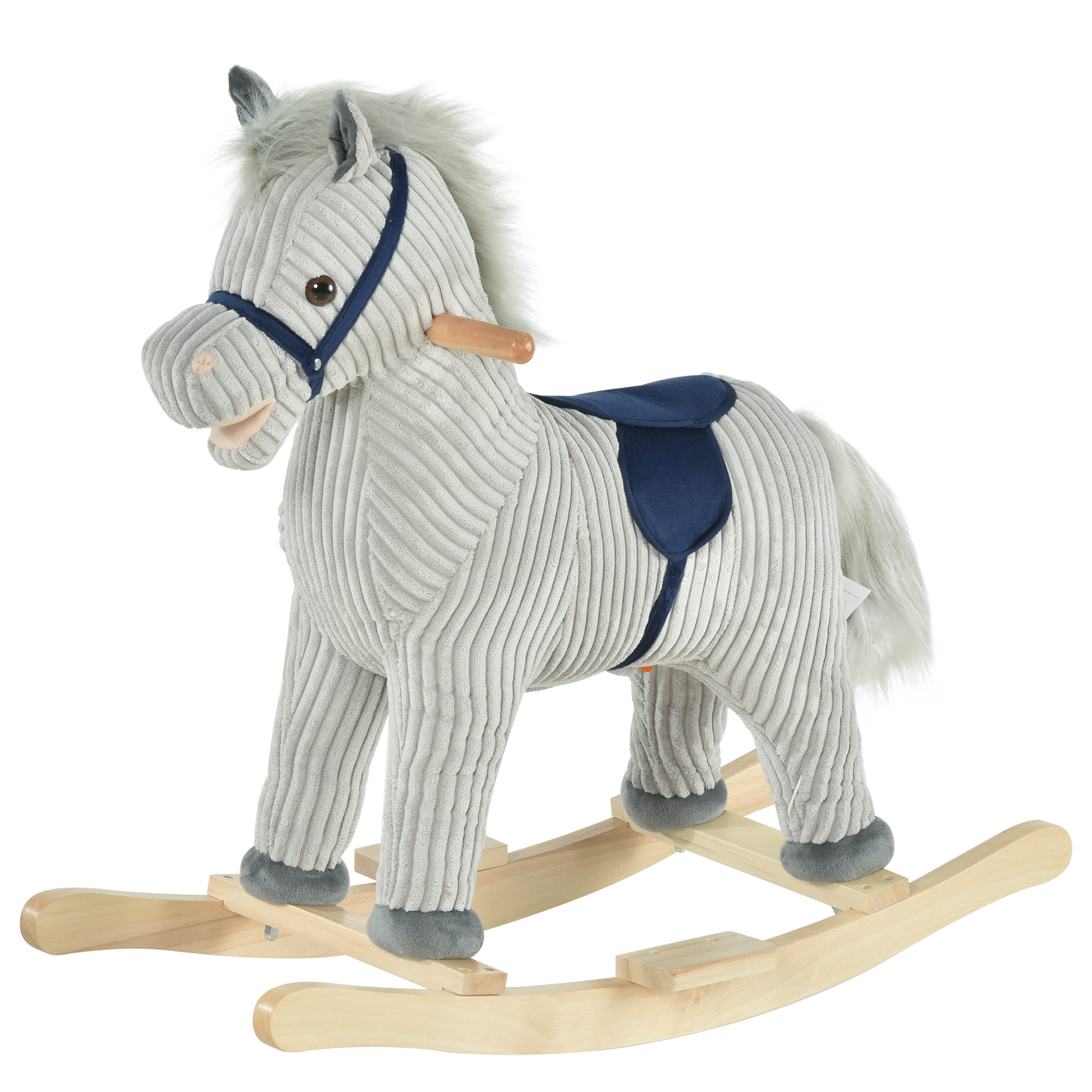 HOMCOM Kinder Schaukelpferd Baby Schaukeltier Pferd mit Tiergeräusche Spielzeug Haltegriffe für 36-72 Monate Plüsch Grau 73 x 35 x 64 cm Aosom