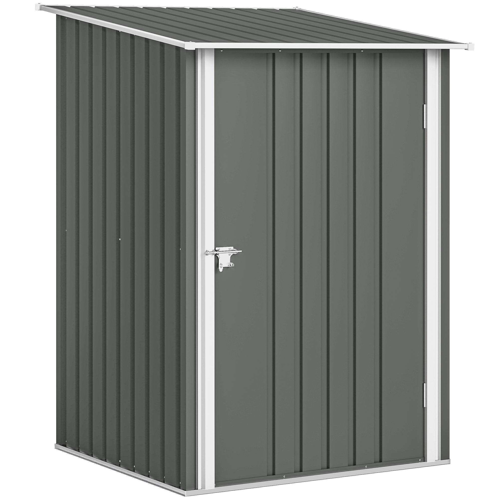 Outsunny Gartenhaus 0.92m² aus verzinktem Stahl, Geräteschuppen mit verschließbarer Tür, Schrägdach, 100x104x160 cm, Hellgrau   Aosom