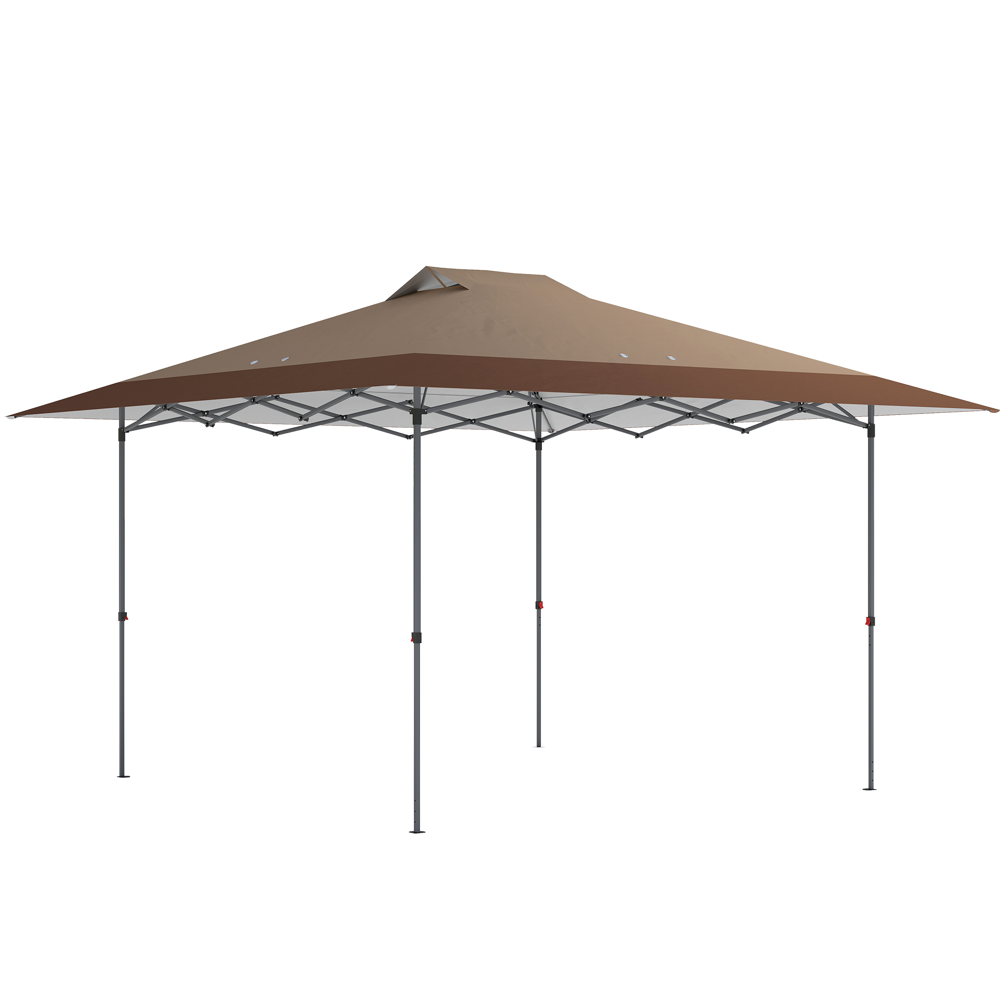 Outsunny Klapp-Pop-up-Pavillon 4x4 m, Klappbarer Pavillon mit Zentralverriegelung, UPF50+, Höhenverstellbar, 4 Sandsäcke und Transporttasche mit Rollen, für Camping, Partys, Beige und Braun   Aosom