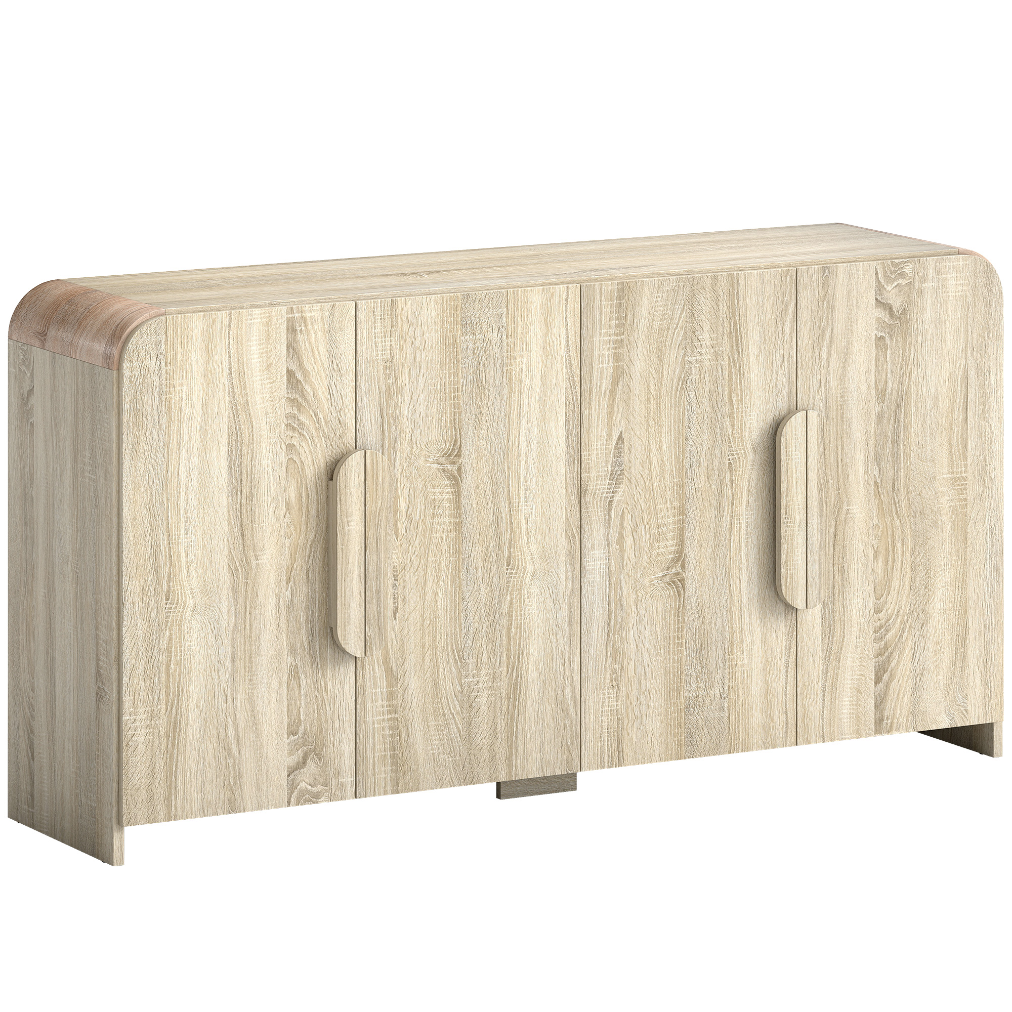 HOMCOM Küchen-Anrichte, Küchenmöbel mit Soft-Close-Türen, Abgerundete Kanten, Verstellbare Einlegeböden, Moderner Stil, Buffet für Wohnzimmer, Salon, Esszimmer, 157.4x39x82 cm, Naturholz Aosom