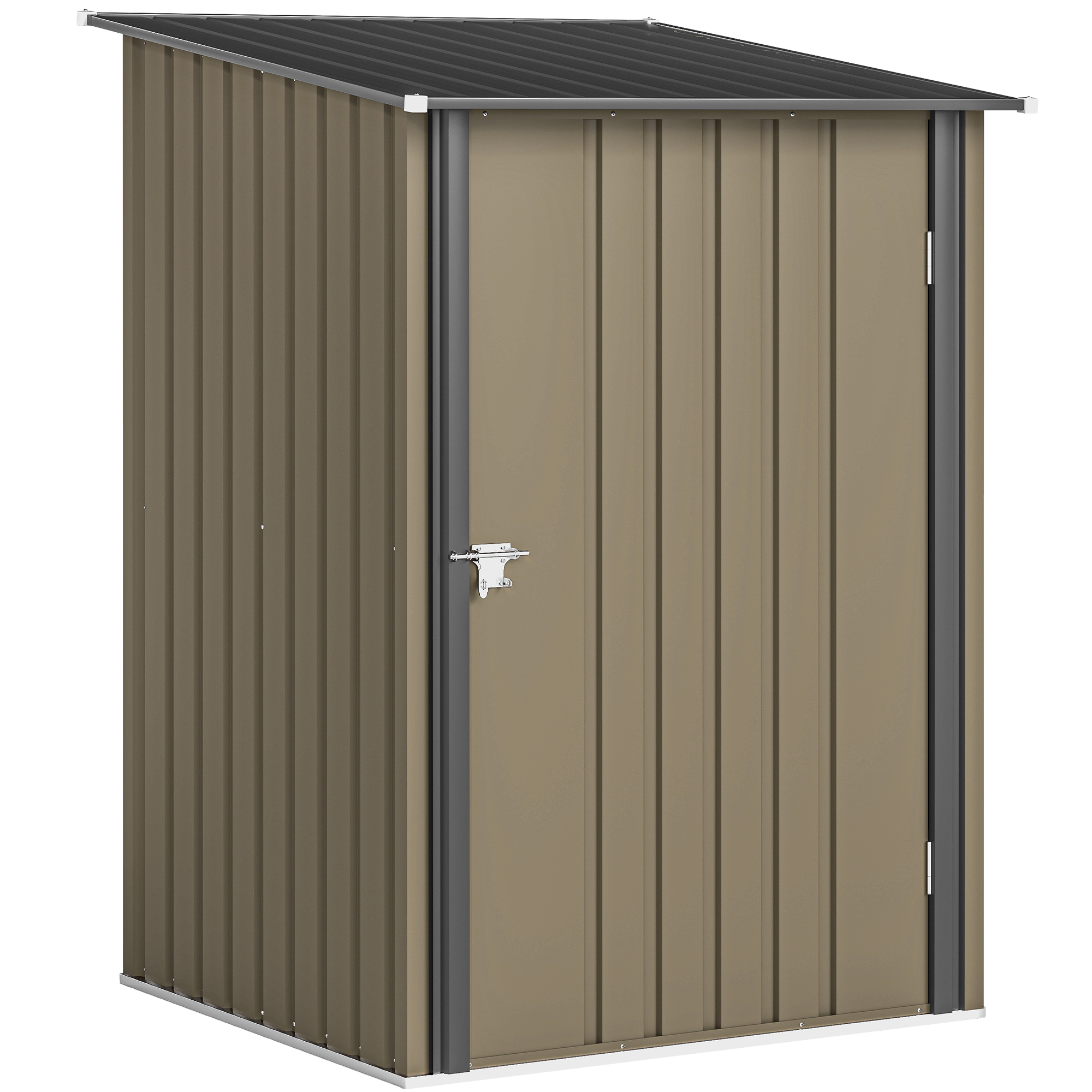 Outsunny Gartenschuppen 0.92m² aus verzinktem Stahl, Geräteschuppen mit verschließbarer Flügeltür, Schrägdach, 100x104x160 cm, Braun und Dunkelgrau   Aosom
