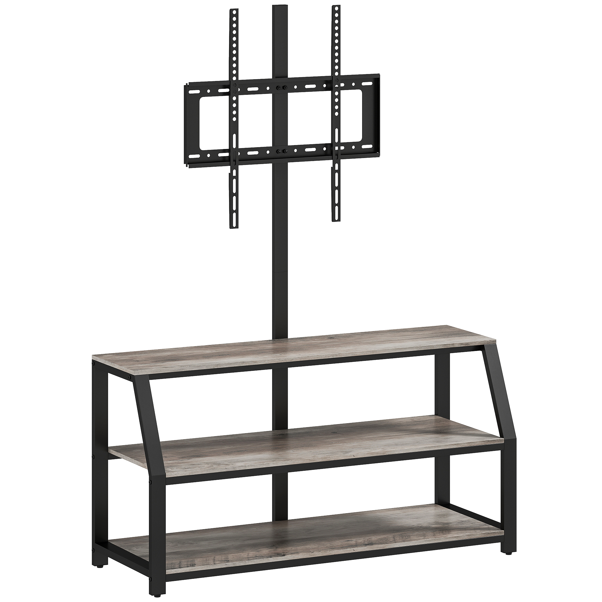 HOMCOM TV-Möbel mit Halterung für Fernseher bis 183 cm, TV-Schrank 110 cm mit 2 offenen Ablagen und Metallrahmen, TV-Bank für Wohnzimmer, Schlafzimmer, grau Aosom