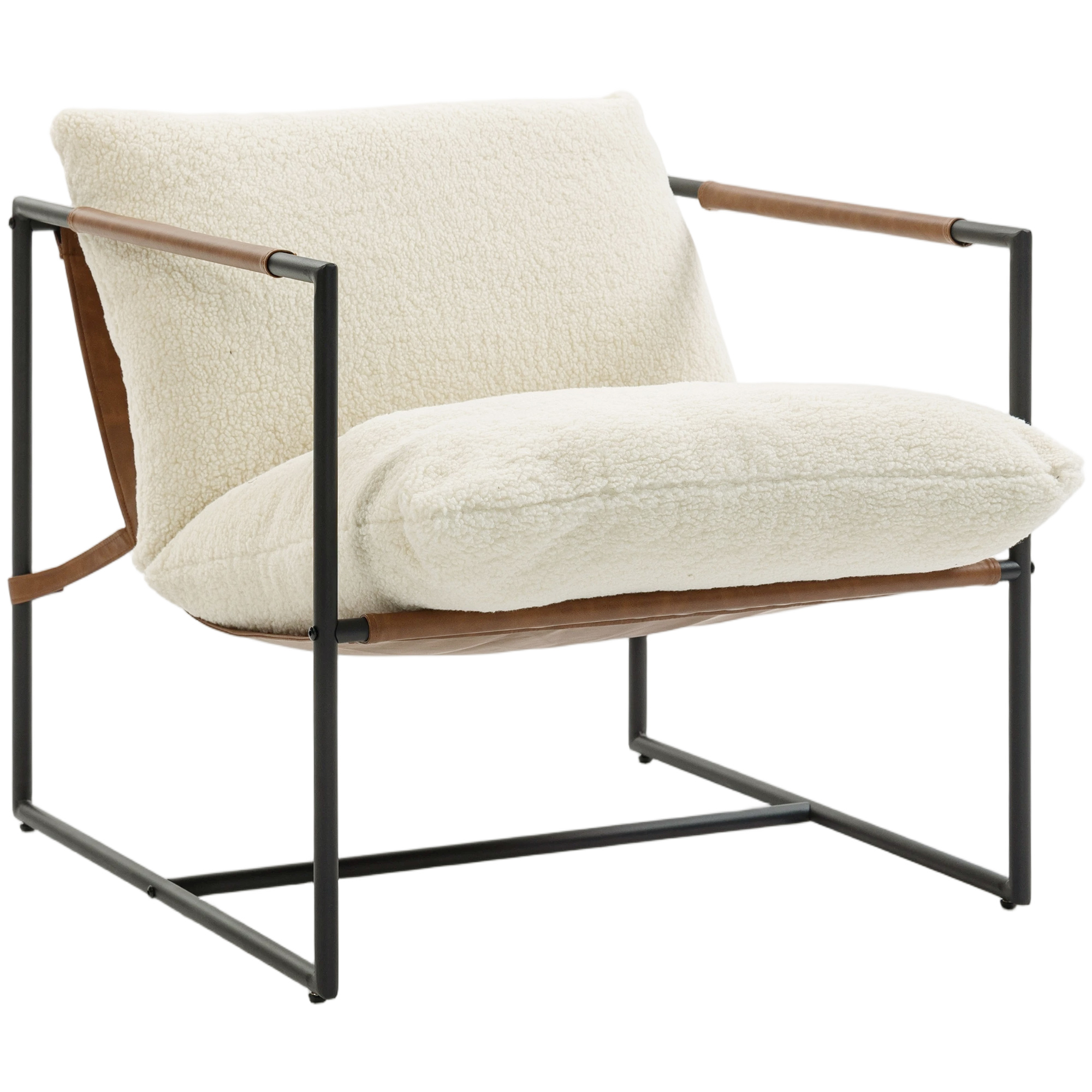 HOMCOM Wohnzimmer-Sessel, gepolsterter Beistellsessel aus Bouclé-Stoff mit großer Sitzfläche und Stahlgestell, Wohnzimmer, Schlafzimmer, Leseecken, Creme   Aosom