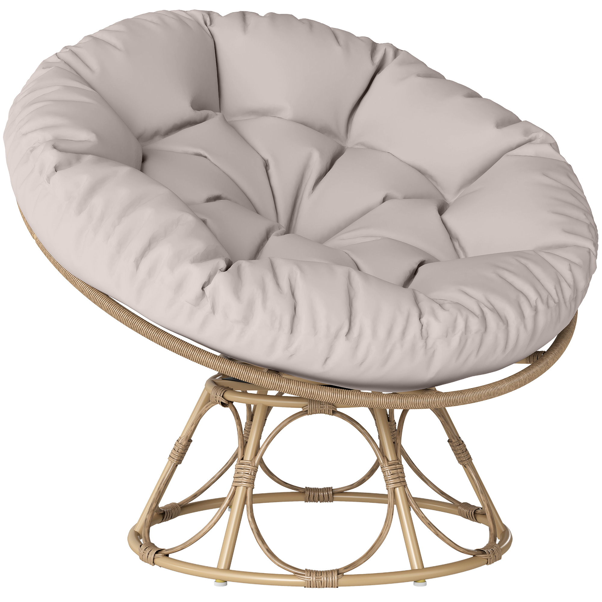 Outsunny Papasansessel Rattan 360° drehbar Korbsessel mit Sitzkissen Durchmesser 120 cm runder Outdoor Rattansessel Drehsessel Loungesessel Liegesessel für Wohnzimmer Garten Balkon Hellgrau Aosom