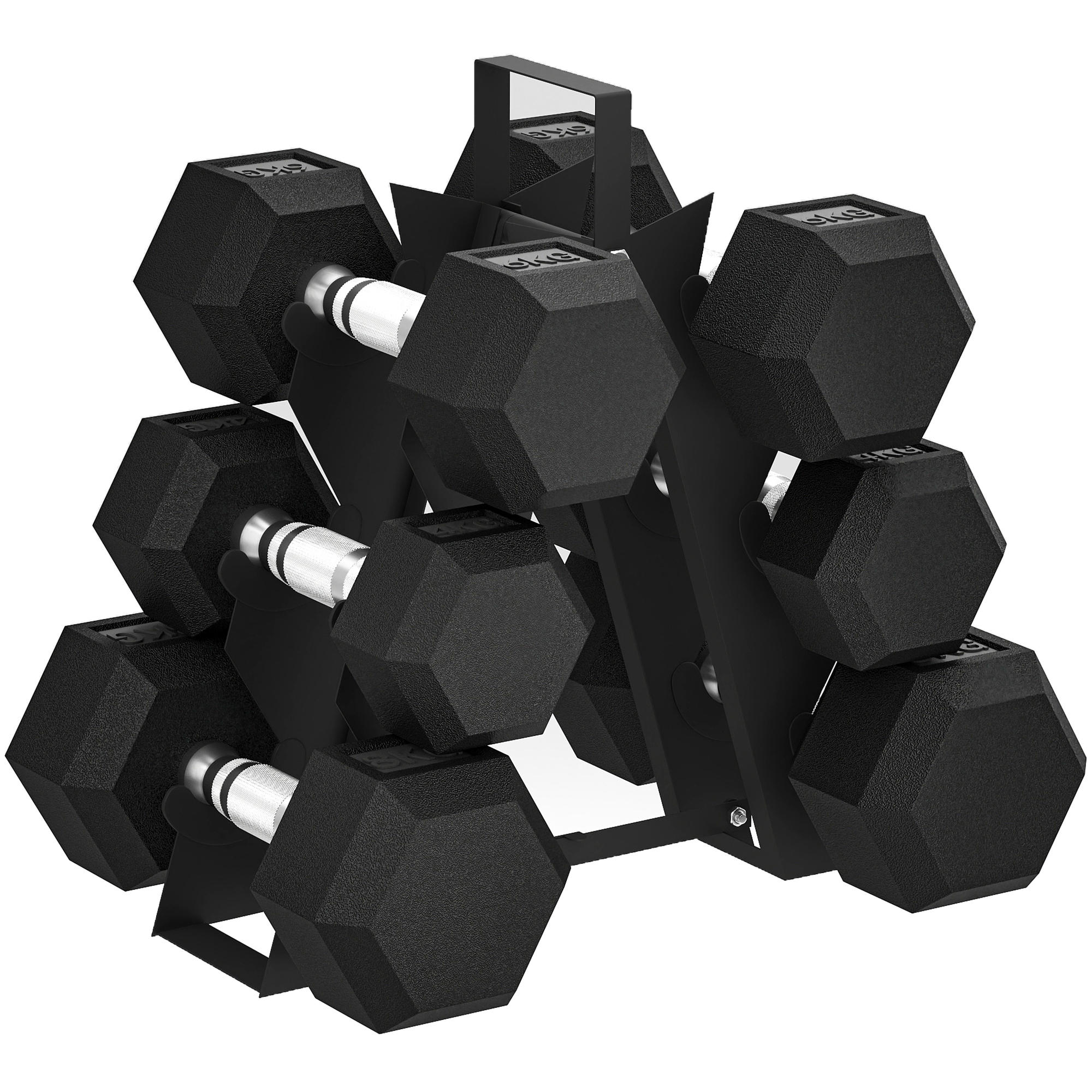 SPORTNOW Hantel-Set 6 Teile, 36 kg – hexagonale Hanteln 2x4 kg, 2x6 kg, 2x8 kg mit Aufbewahrungsständer und rutschfestem Griff für Training zu Hause/Fitnessstudio, Schwarz   Aosom