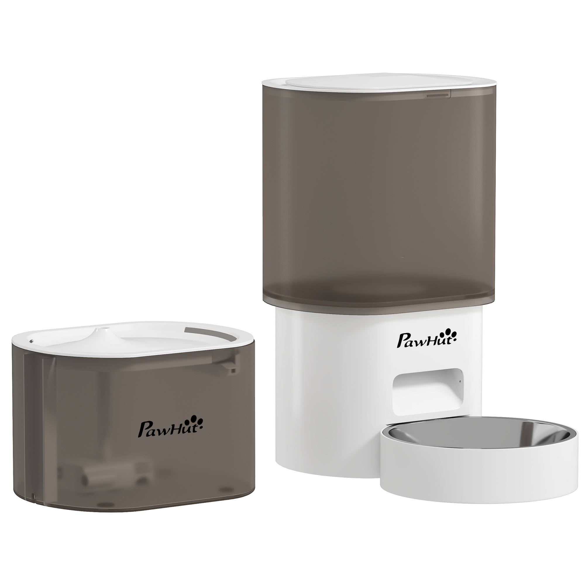 PawHut Automatischer Futterspender und 2,5 L Wasserspender für Hunde, Katzen Katzenfutter- und Wasserspender Set Futterautomat Reisefutterspender für kleine Hunde Katzen Haustiere Weiß   Aosom