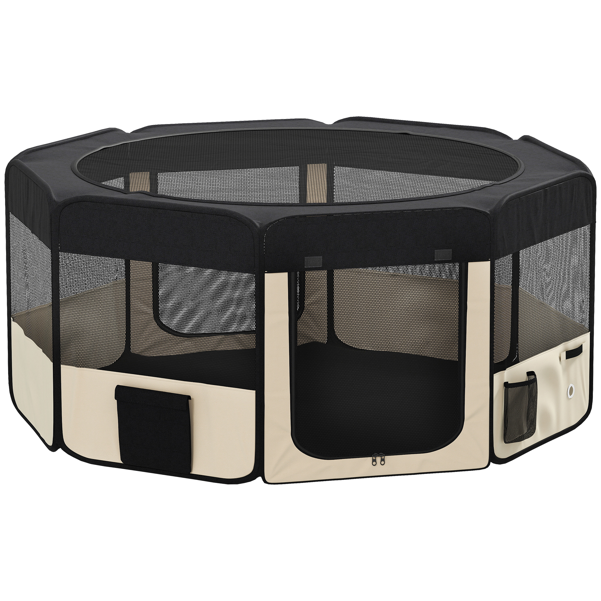 PawHut Faltbarer Auslauf für Hunde und Katzen, Tragbarer Laufstall für kleine Tiere, Wasserdichtes Oxford-Gewebe mit 2 Türen, für Außen und Innen, Ø90x41 cm, Schwarz   Aosom