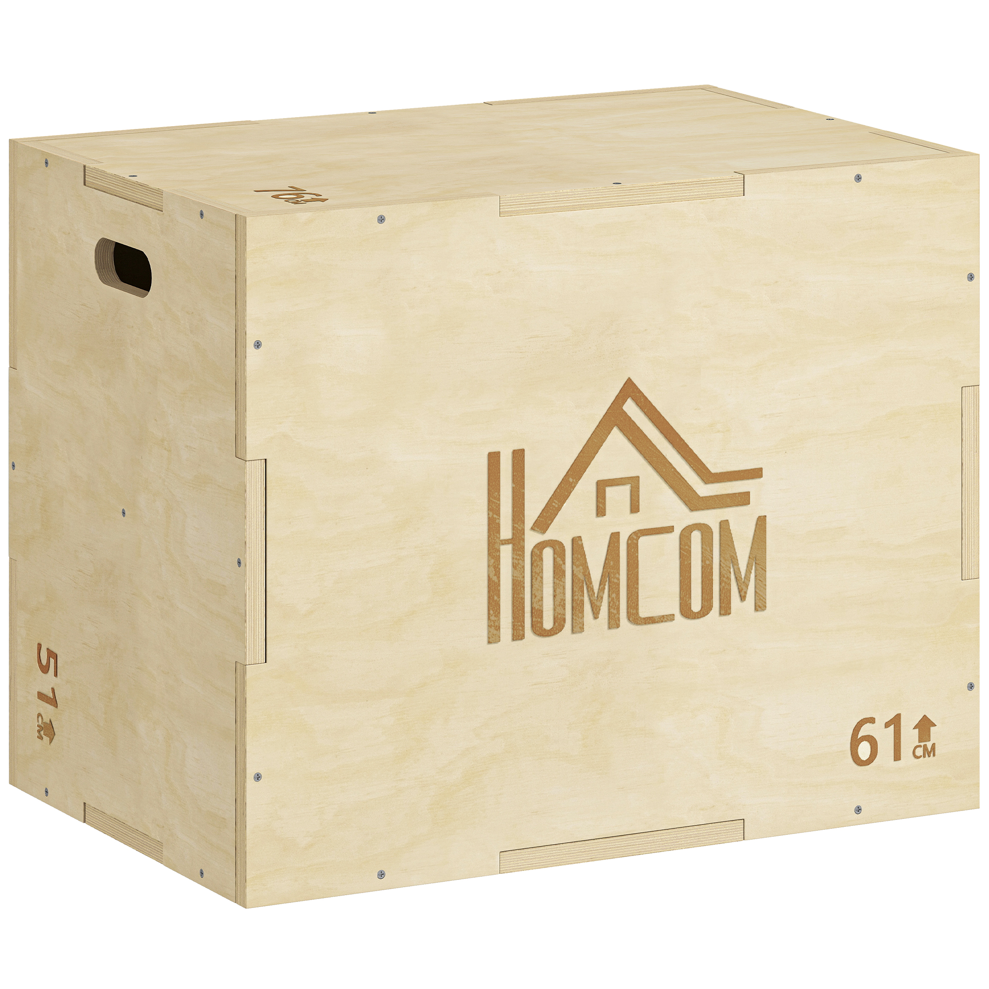 HOMCOM 3-in-1 Plyo Box Holz Plyometrische Sprungbox mit 3 Sprunghöhen Griffen Step-Up Jumping Box 61 x 51 x 76 cm Plyometric Platform Fitnessgerät für Plyometrisches Training Workout Fitnessstudio Aosom