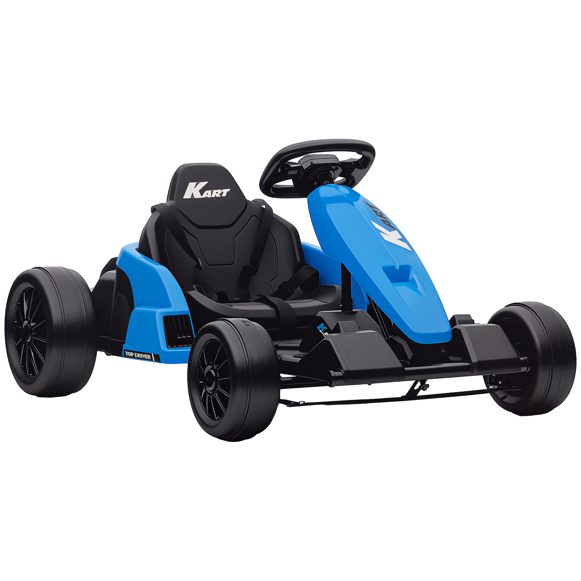 AIYAPLAY Kinder Elektro Gokart 24 V 6-18km/h Drift Kart mit 2 Motorn, Driftmodus, Verstellbarer Sitz, Go Kart mit MP3 Musik, USB-Anschluss, Hupe, Sanft Start Kinderfahrzeug für 6-12 Jahre Blau   Aosom