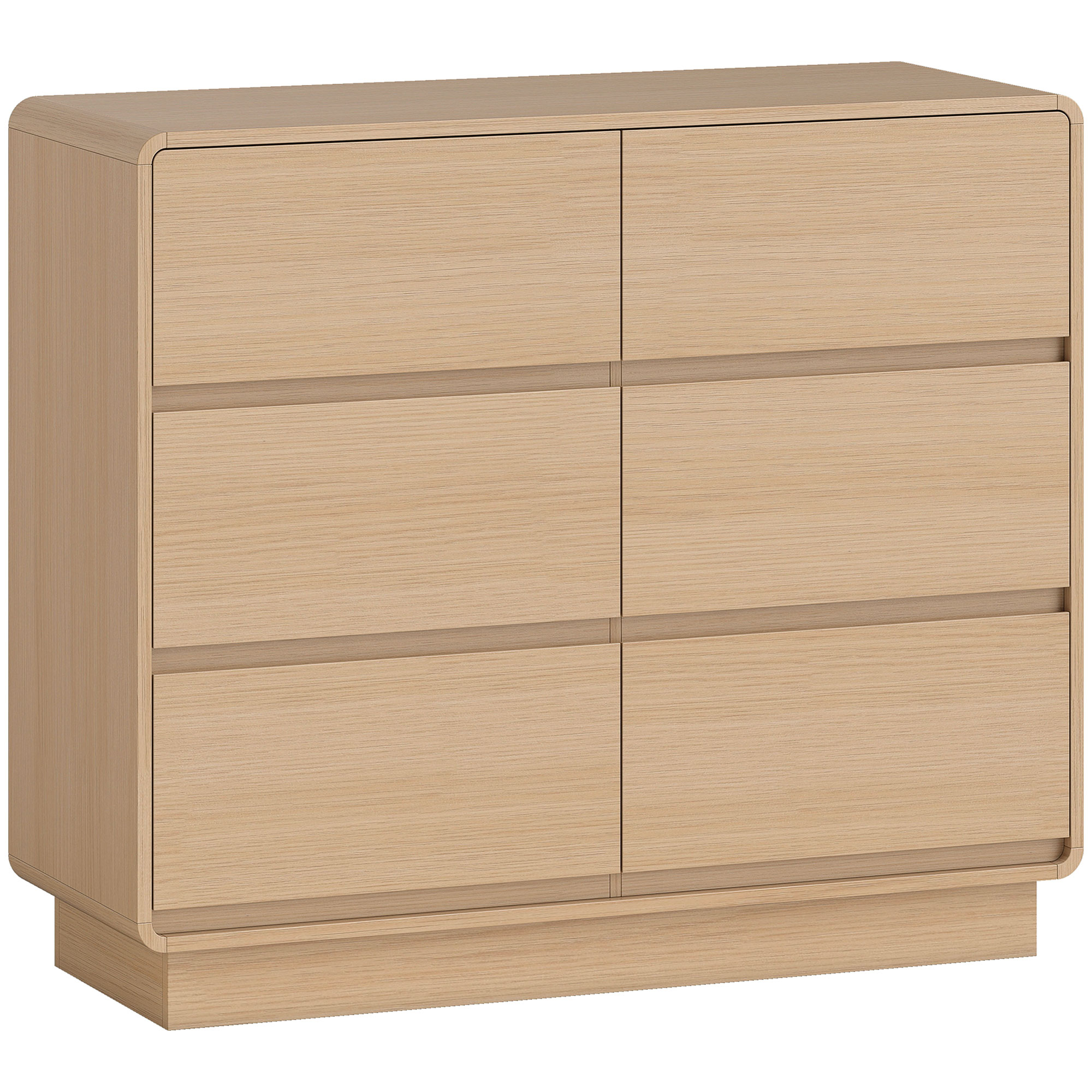 HOMCOM Sideboard, Kommode mit 6 Schubladen, 100 cm Aufbewahrungsschrank mit abgerundeten Kanten, Modern Beistellschrank Küchenschrank für Wohnzimmer, Küche, Esszimmer, 100 x 38 x 86 cm, Naturholz   Aosom