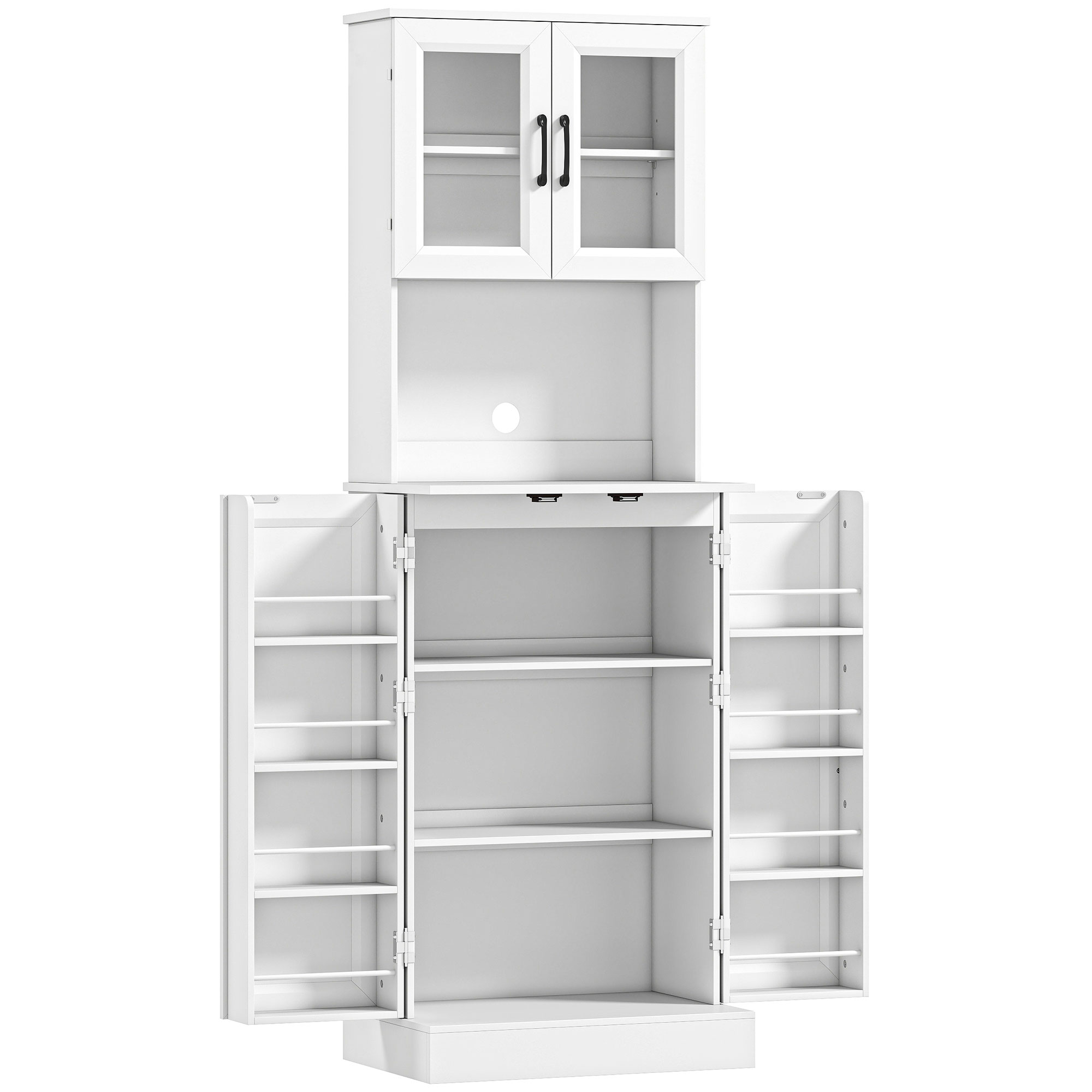 HOMCOM Küchenschrank Buffetschrank mit 4 Türen, Arbeitsplatte Hochschrank mit Verstellbaren Einlegeböden, 8 Türregalen, Kabelloch Moderner Vorratsschrank für Wohnzimmer, Küche 60 x 39,5 x 180 cm, Weiß   Aosom