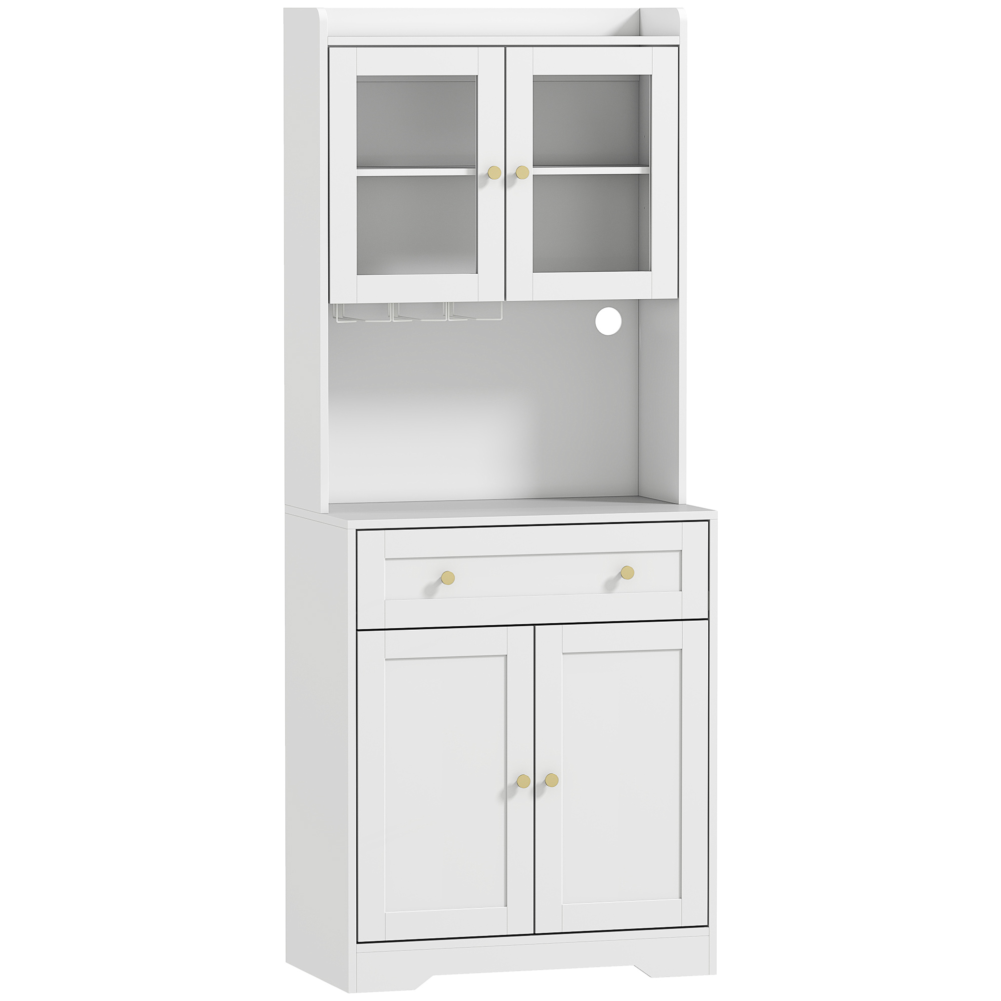 HOMCOM Küchenschrank, Buffetschrank mit Arbeitsplatte, verstellbaren Regalen, 4 Türen, Schublade, Vorratsschrank, Hochschrank mit Soft-Close-Funktion, Kabelloch, 68 x 38 x 170 cm, Weiß   Aosom