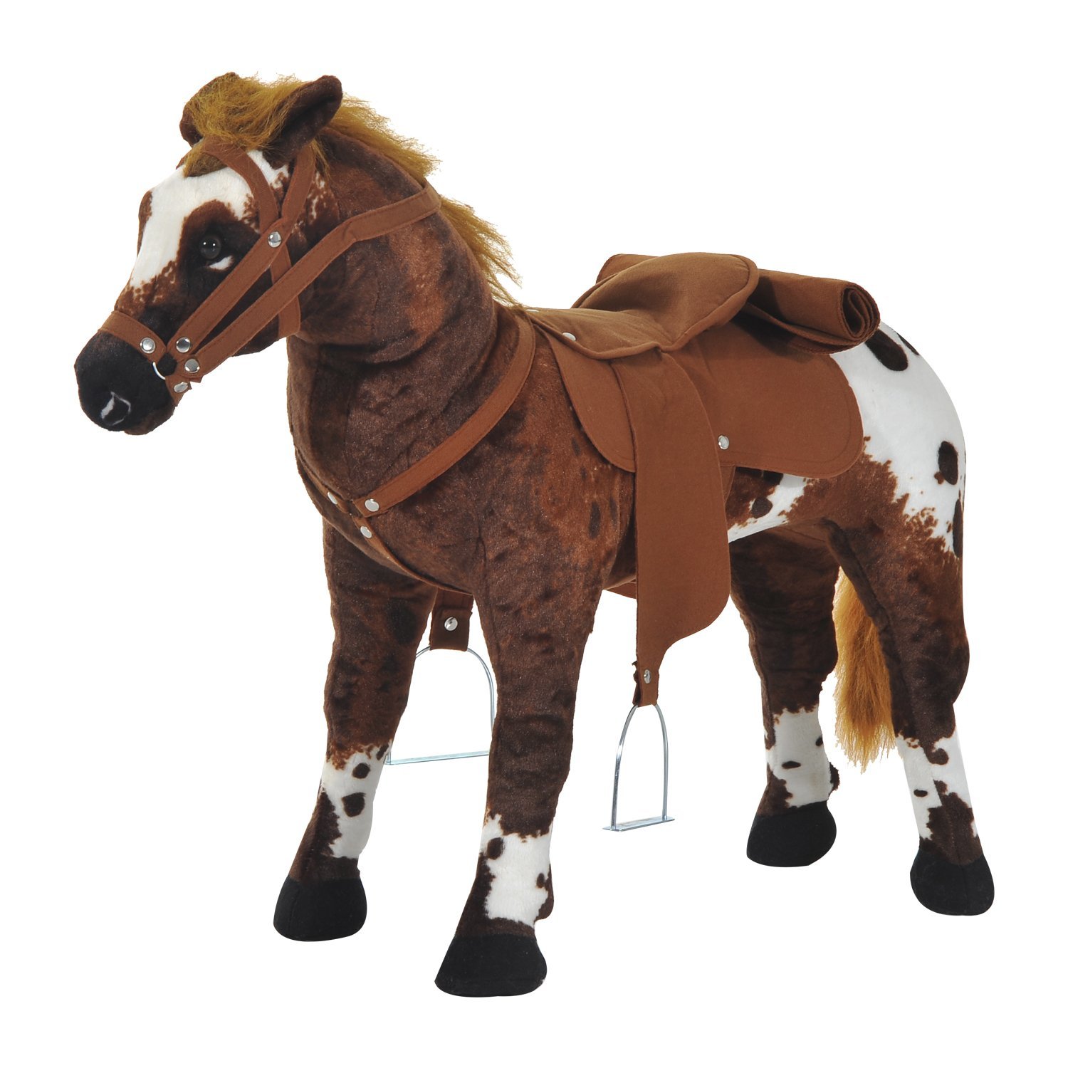 HOMCOM Reitpferd Spielpferd für Kinder mit Sound, Plüschtier aus Metall, Braun und Weiß, 85x28x60cm, ideal für Spiel und Spaß Aosom.de