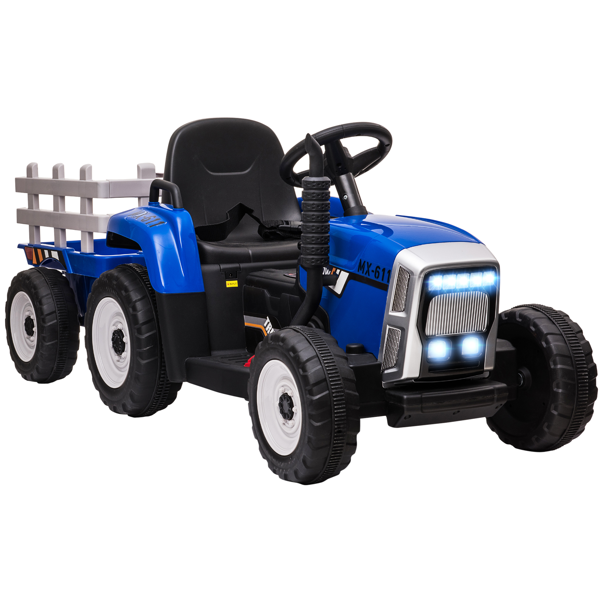 HOMCOM Elektro Kindertraktor mit Fernbedienung und Anhänger, MP3 Scheinwerfer, 3-6 km/h, für 3-6 Jahre, Blau Aosom.de