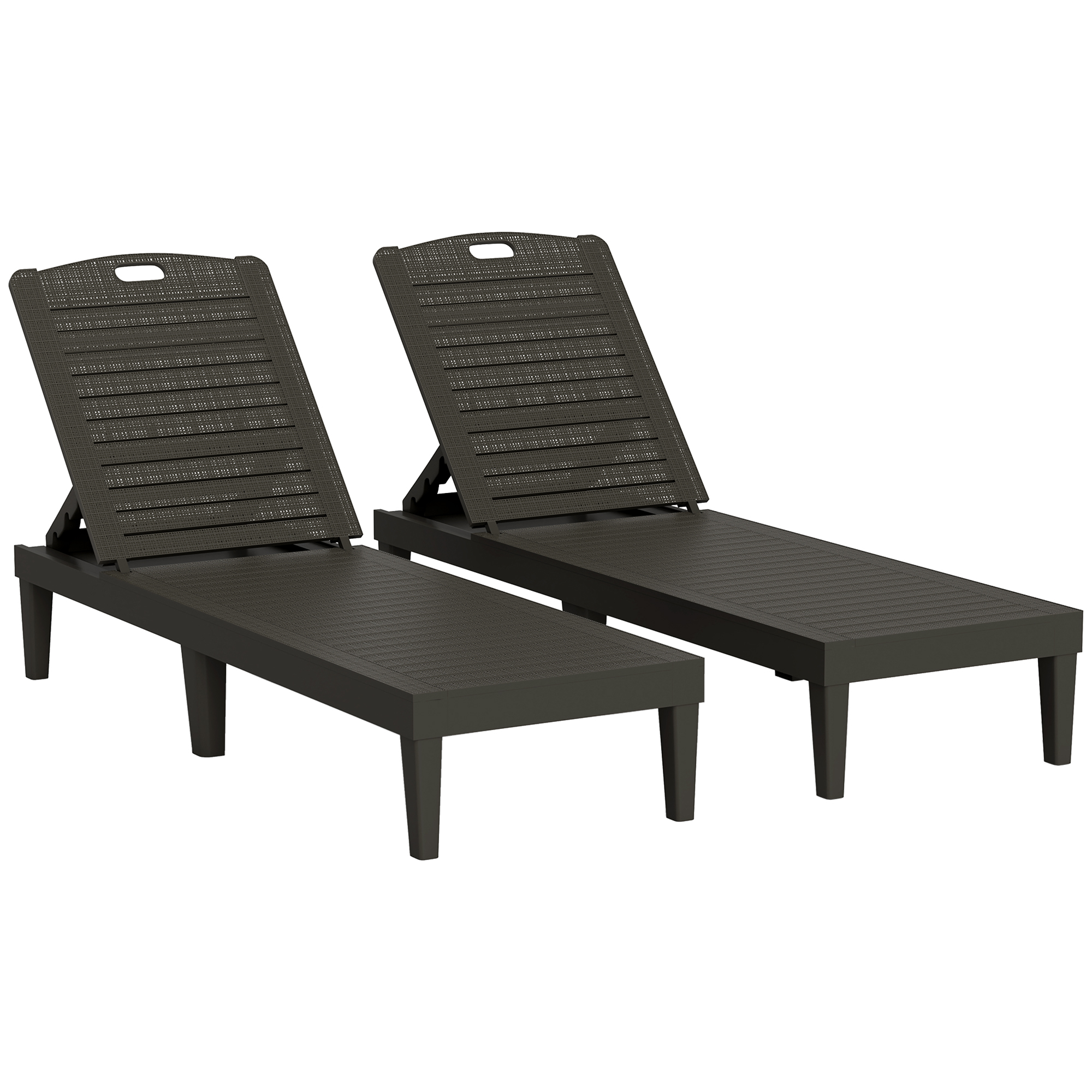 Outsunny 2er Set Sonnenliege wetterfest Gartenliege mit 4-Fach höhenverstellbarer Rückenlehne bis 120kg belastbar Outdoor Liegestuhl Gartenmöbel Strandliege Relaxliege für Pool, Strand Schwarz   Aosom