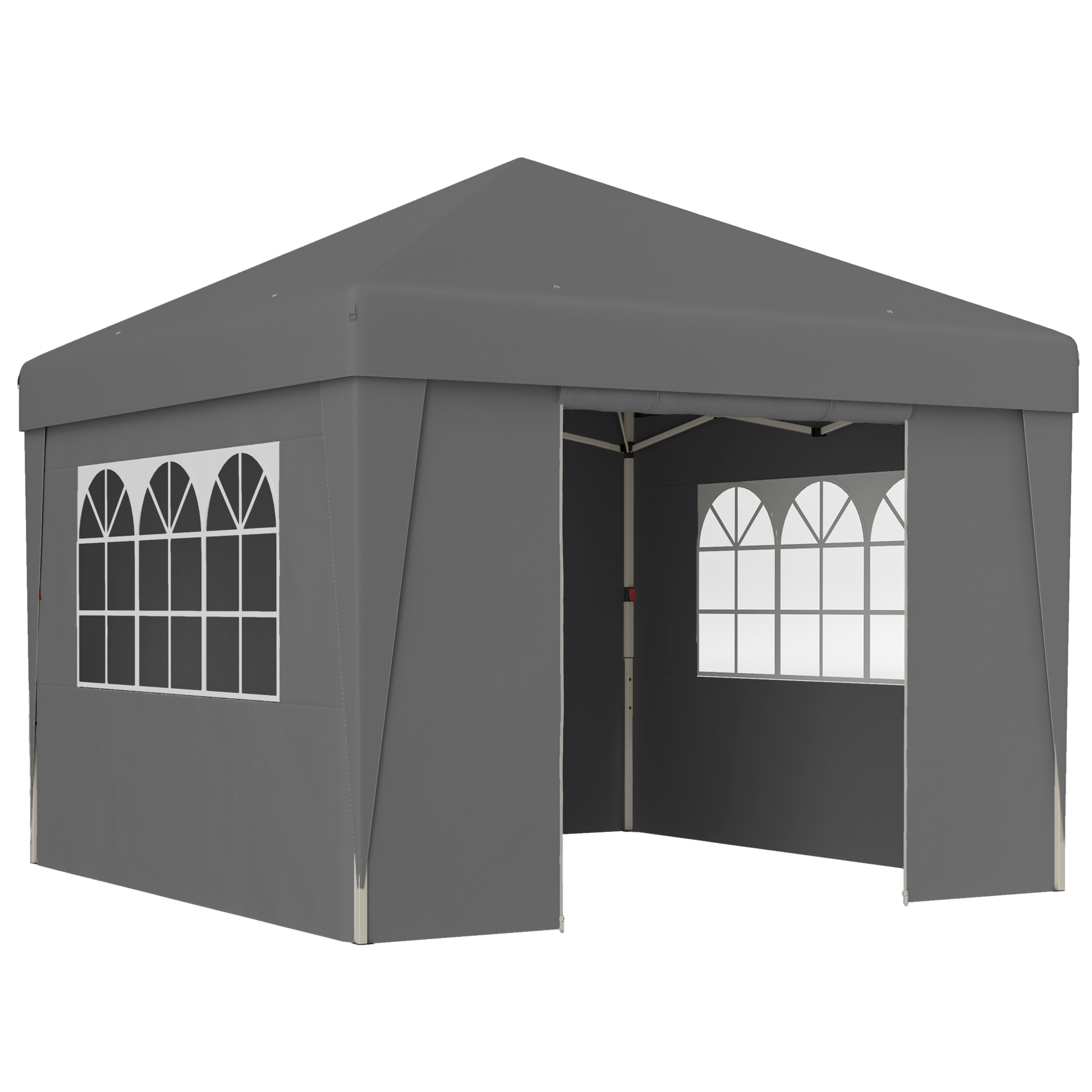Outsunny Gartenpavillon Pop-up faltbar Pavillon Partyzelt Empfangszelt 3 x 3 m UV-Schutz 30 + mit Fenstern Seitenwänden Transporttasche Sandsäcke dunkelgrau   Aosom