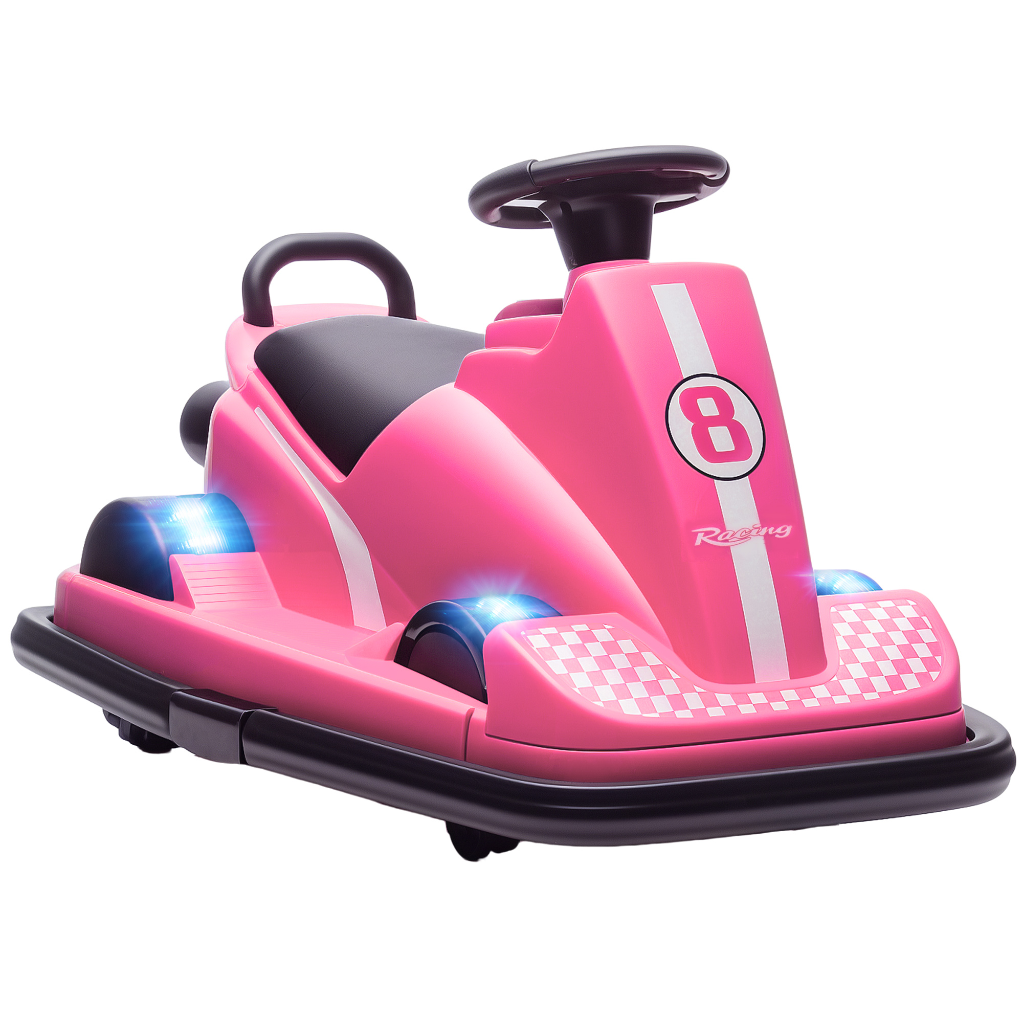 AIYAPLAY 6V Kinder Autoscooter Kinder Elektroauto mit 2 Motor, 360° drehbar Elektrisch Bumper Car mit Hupe LED Musik Sanftstart Lenkradsteuerung 3-8 km/h für 3-8 Jahre Kinder, Rosa Aosom