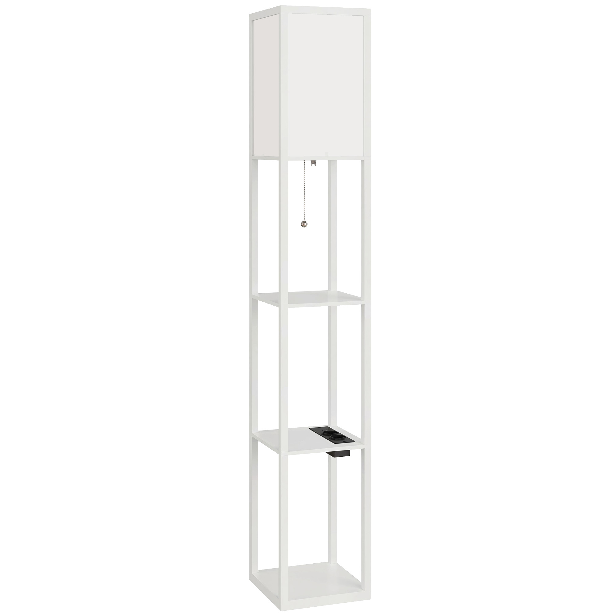 HOMCOM LED-Stehlampe mit Ablagen, moderne Stehlampe mit Fußschalter und USB-Ports, einstellbare Farbtemperatur für Wohnzimmer und Schlafzimmer, Weiß   Aosom