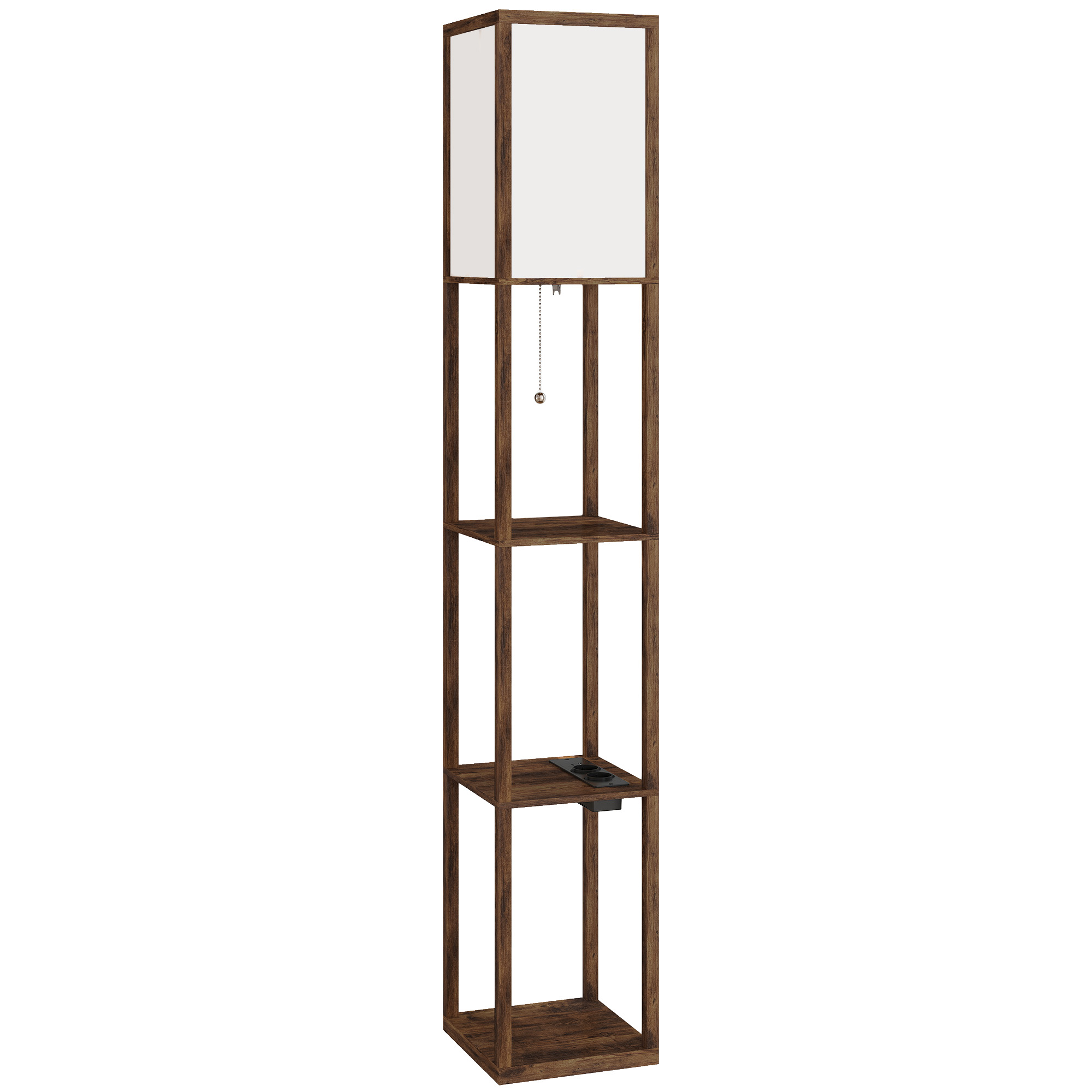 HOMCOM Stehlampe mit Ablagen, LED-Stehlampe Modern mit Fußschalter und USB-Anschlüssen, Einstellbare Lichttemperatur für Wohnzimmer, Schlafzimmer, Braun   Aosom