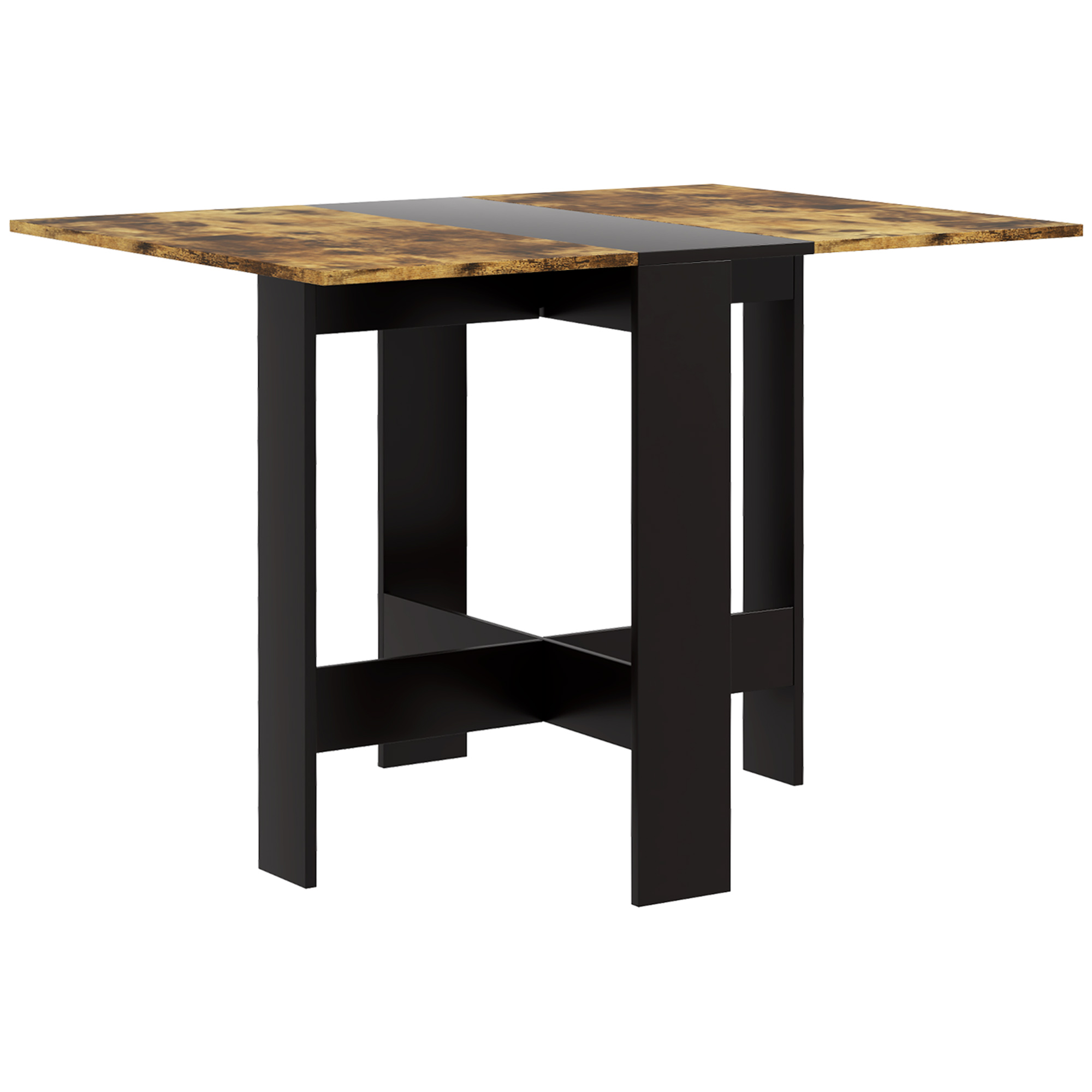 HOMCOM Klappbarer Esstisch, Klappbarer Küchentisch mit Klappflügeln, für Wohnzimmer, Kleine Räume, 103x76x73,5 cm, Schwarz und Rustikales Braun   Aosom