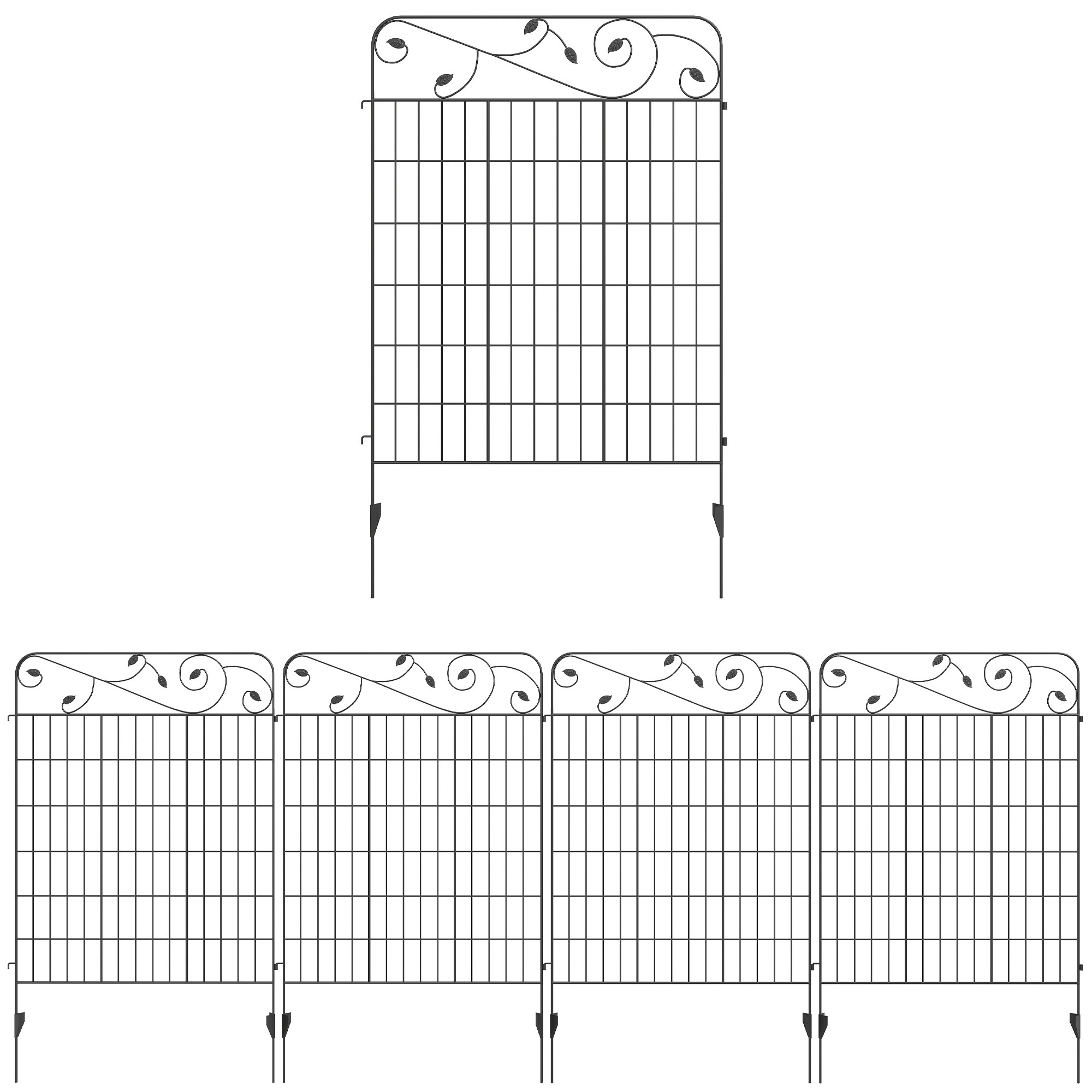 Outsunny 4er Set Gartenzaun 3,52 x 1,1 m Dekorative Gitterzaun Maschendraht Drahtgitter Drahtzaun für Garten, Balkon, Metall, Schwarz   Aosom