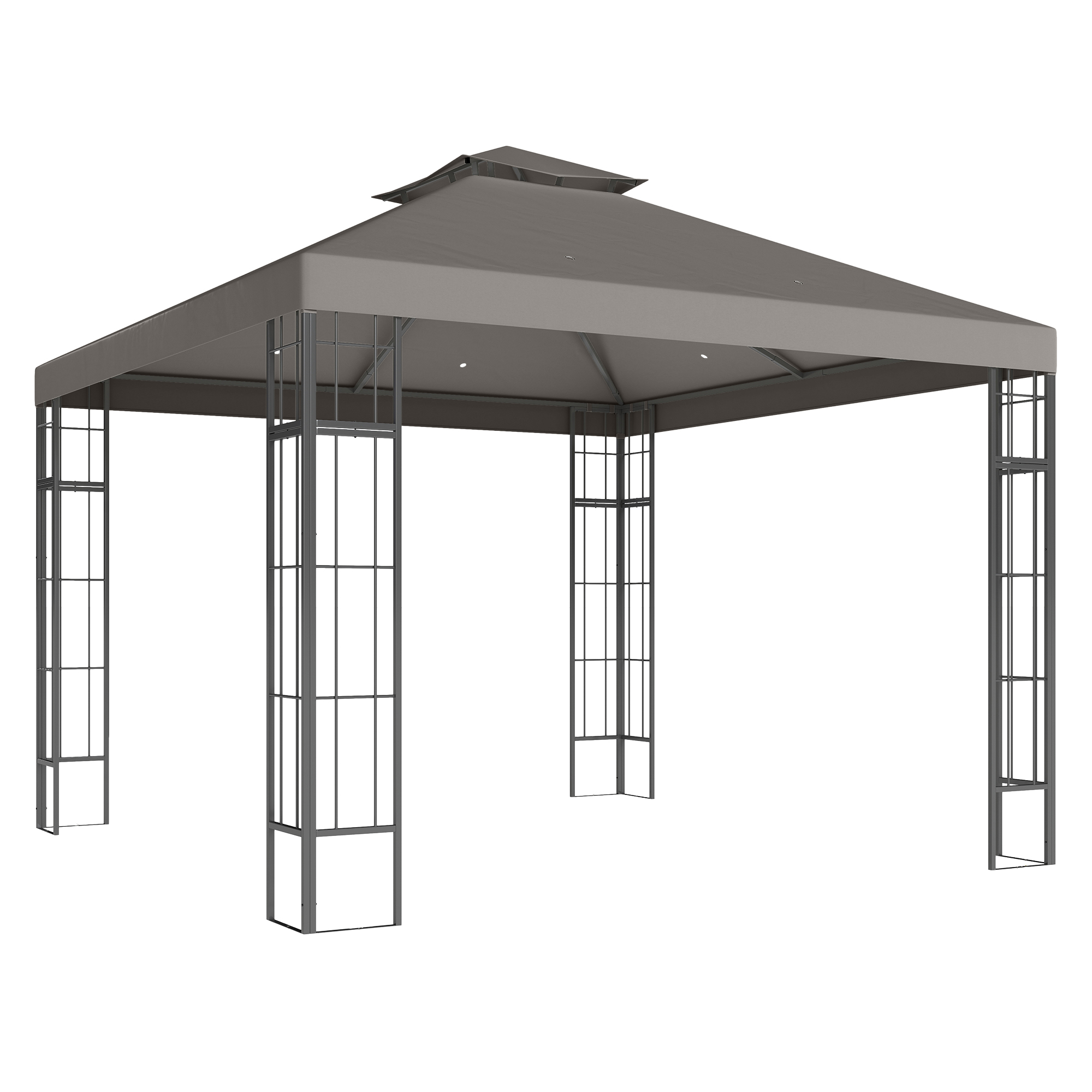 Outsunny Pavillon mit Doppeldach, ca. 3x3 m Wasserabweisend Stabil Winterfest Gartenpavillon mit UV-Schutz Partyzelt aus Metall, für Garten, Terrasse, Dunkelgrau   Aosom
