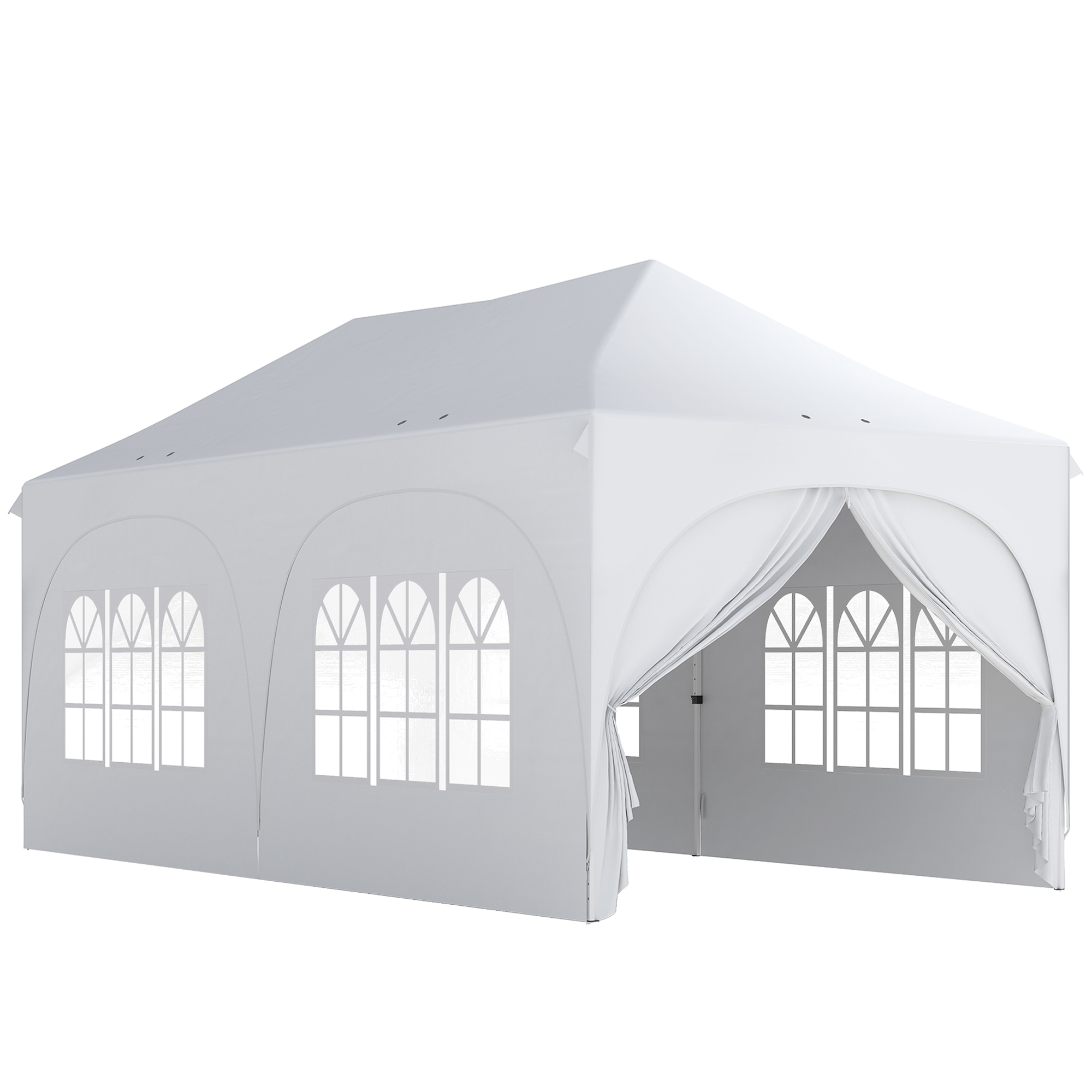 Outsunny Pavillon 3x6m Wasserdicht Höhenverstellbar Pop-up Faltpavillon mit Spitzdach, Ablauflöcher Seitenteilen UV Schutz30+ Faltbar Partyzelt Gartenzelt Gartenpavillon für Garten Festival, Weiß   Aosom