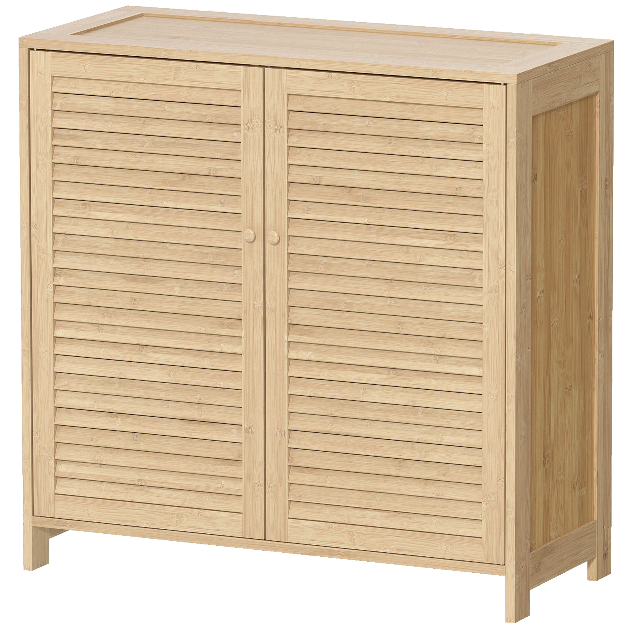 HOMCOM Schuhschrank aus Bambus für 14 Paar, Schuhschrank mit Lamellentüren und verstellbaren Regalböden, Aufbewahrungsmöbel für Flur, Diele, Ankleidezimmer, 80x35x80cm, Naturholz   Aosom