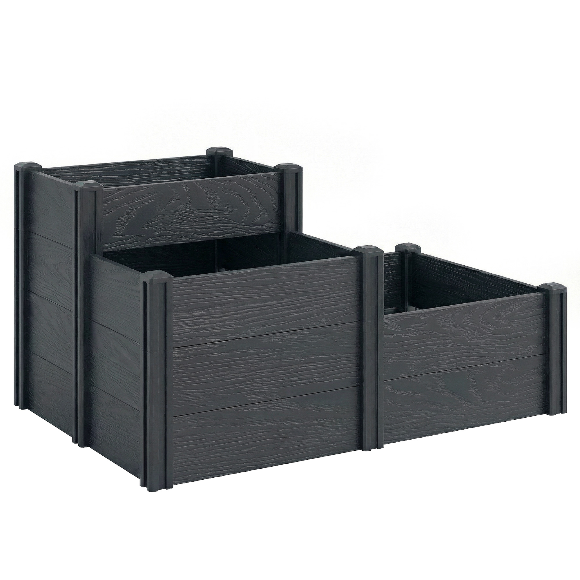 Outsunny Hochbeet, 3-stufiges Gartenbeet mit offenem Boden, quadratisches Hochbeet für Blumen, Kräuter, Gemüse, 120 x 80 x 64 cm, Holzoptik grau   Aosom