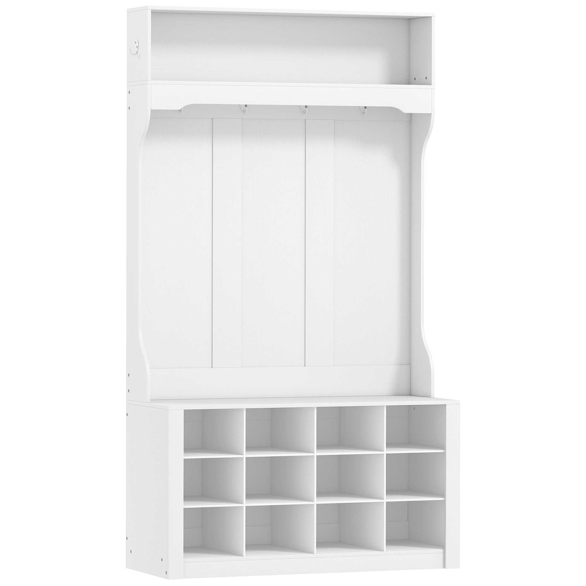 HOMCOM Garderobe 4-in-1 mit Sitzbank, Flurmöbel im Landhausstil mit 12 Schuhfächern, 6 Haken und offener Ablage, 100 x 35 x 172,2 cm, Weiß   Aosom
