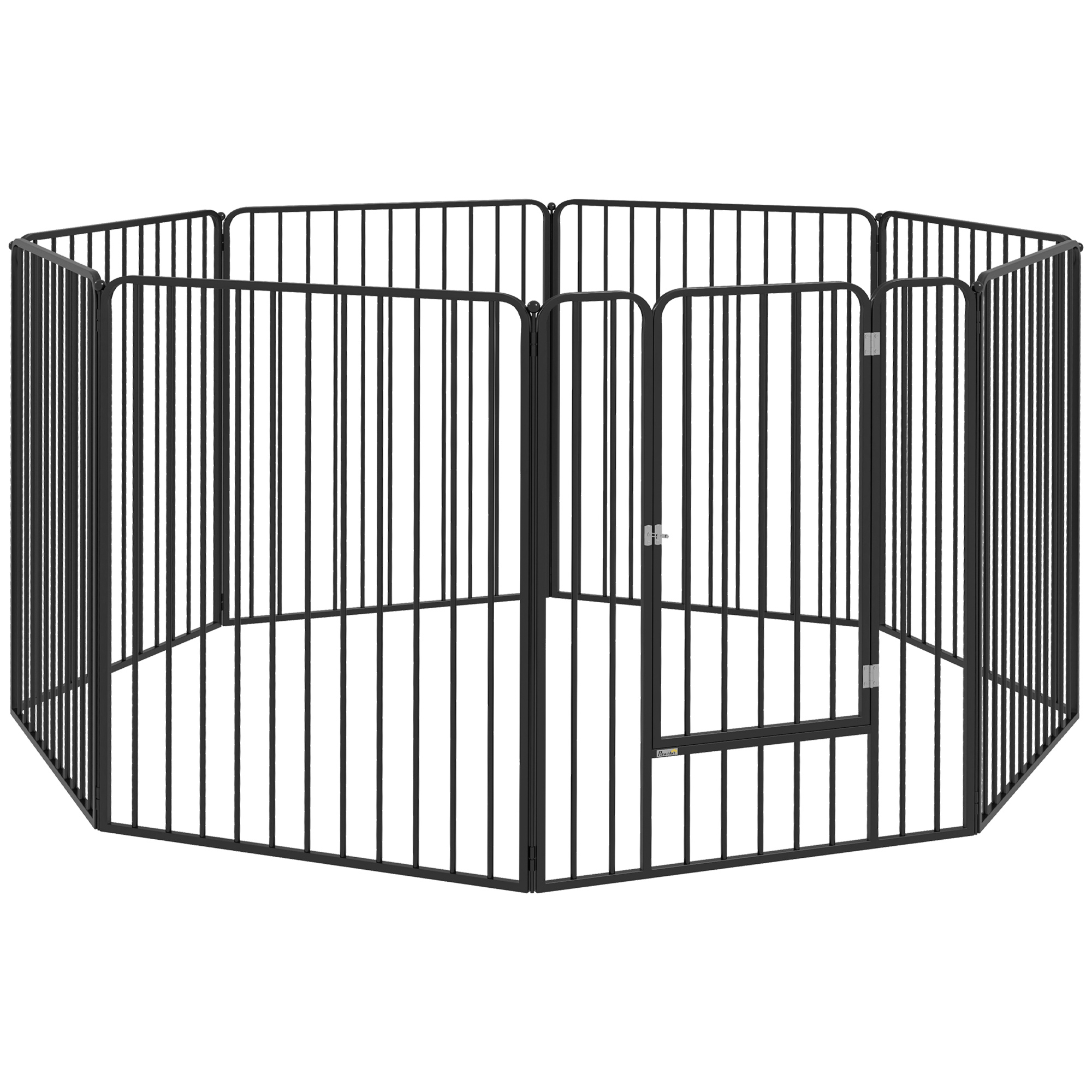 PawHut Hundebox für kleine, mittelgroße und große Hunde, 8 modulare Paneele für Innen und Außen, Hundegitter aus Stahl mit 9 Bodenankern, 164x164x100 cm, Schwarz   Aosom