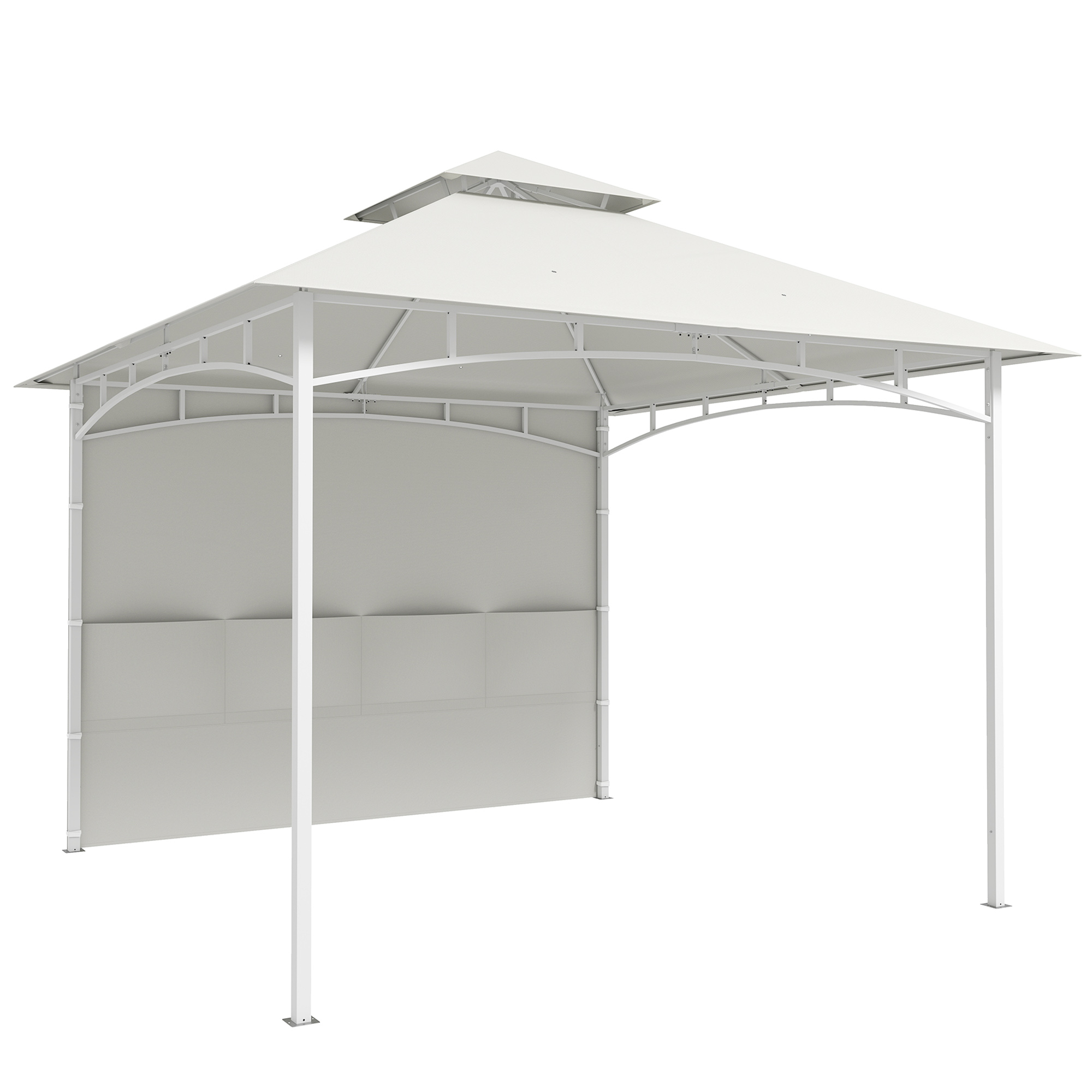 Outsunny Garten-Gazebo 3x3 m mit Vorhängen, Aufbewahrungstaschen, Deckenhaken, Außengazebo mit Doppeldach, Ablauföffnungen, Metall, für Garten Balkon Feste Terrasse, UV30+, Creme   Aosom